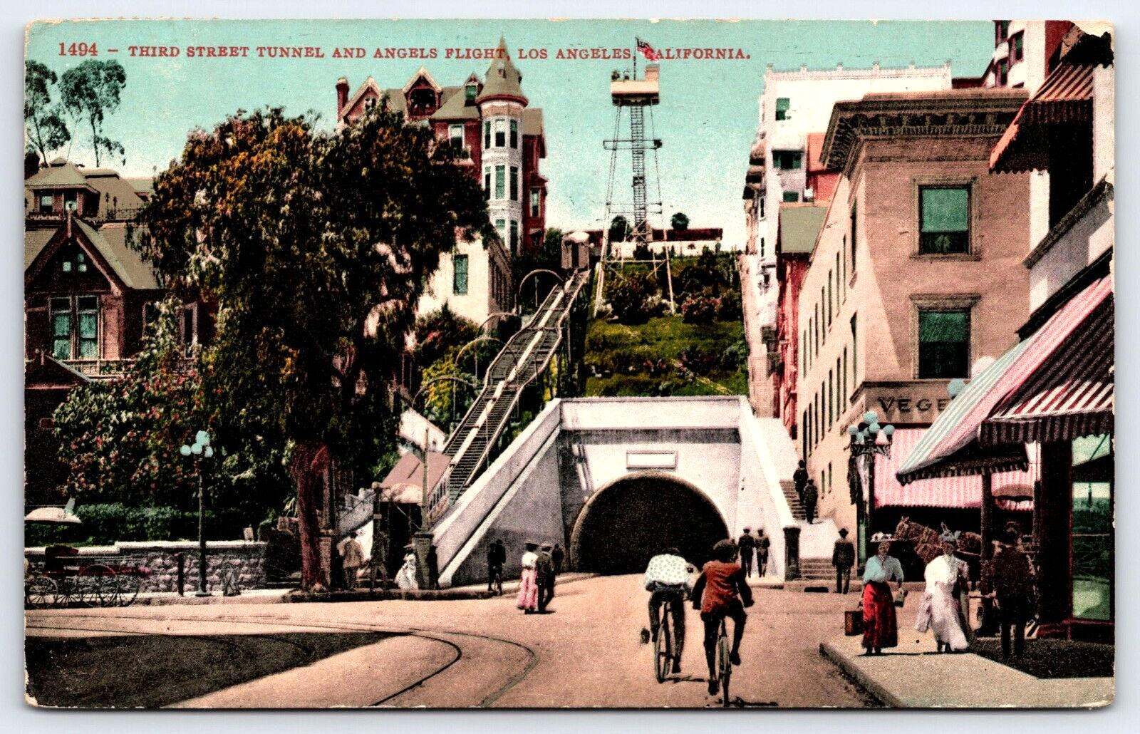 Old Antique Vintage Postcard Angel\'s Flight Tunnel Los Angeles California USA
