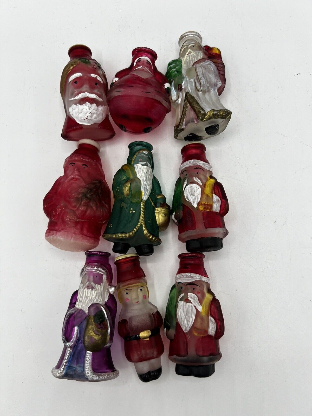 Set 9 Vintage Old World Christmas Glass Santa Claus Light Covers