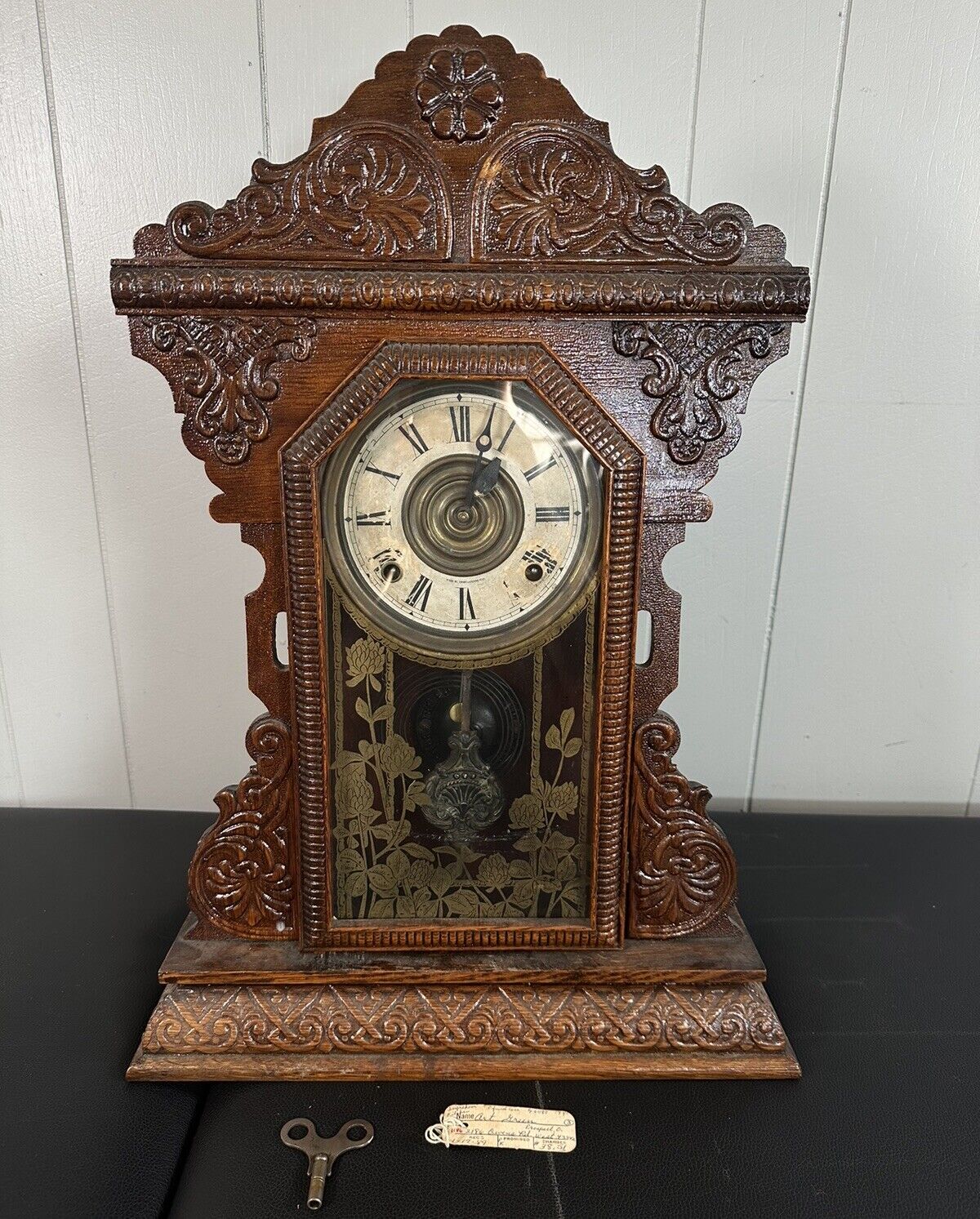 E Ingraham Mantle Gingerbread Wood Antique Vintage Clock Glass Wooden