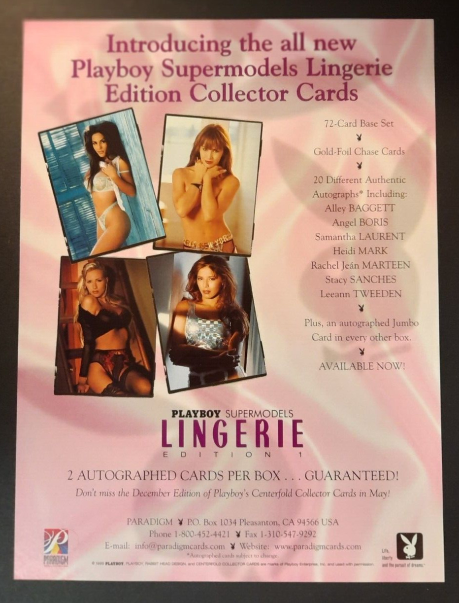 PLAYBOY Supermodels Lingerie Trading Cards ~ Vintage Magazine PRINT AD 1998