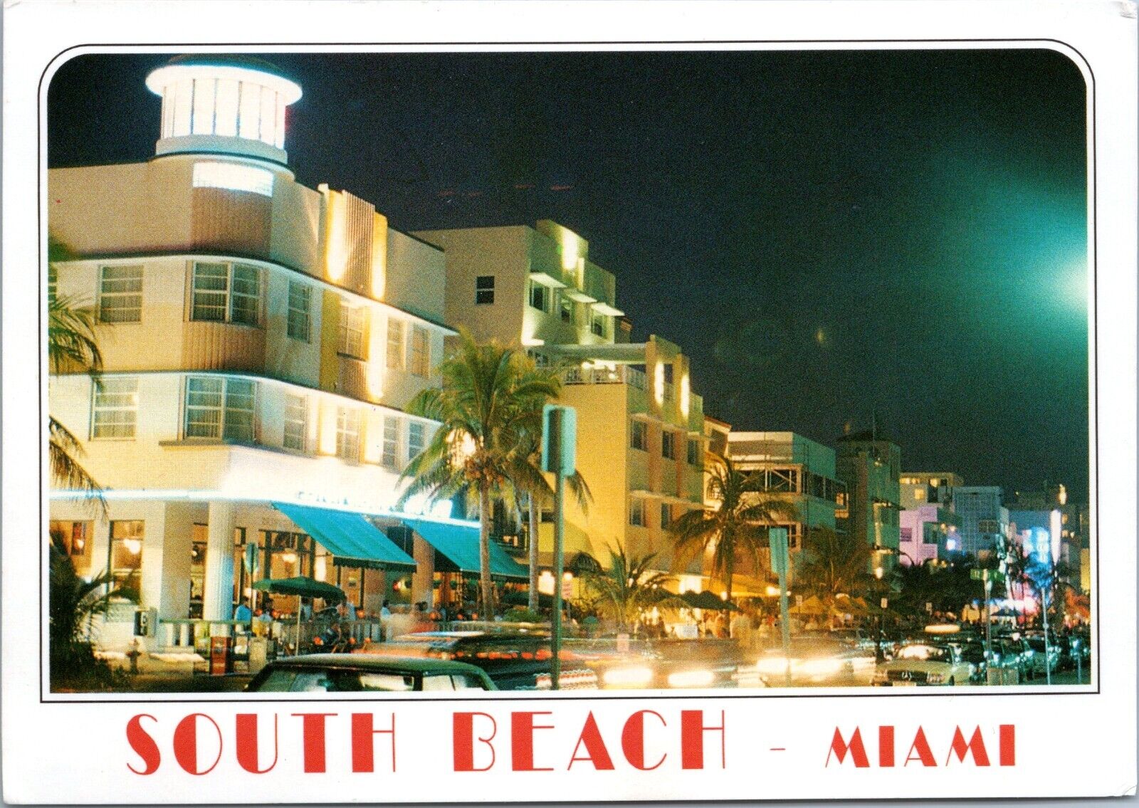 South Beach, Miami Florida - Chrome 4x6 Postcard - Night Life Art Deco District