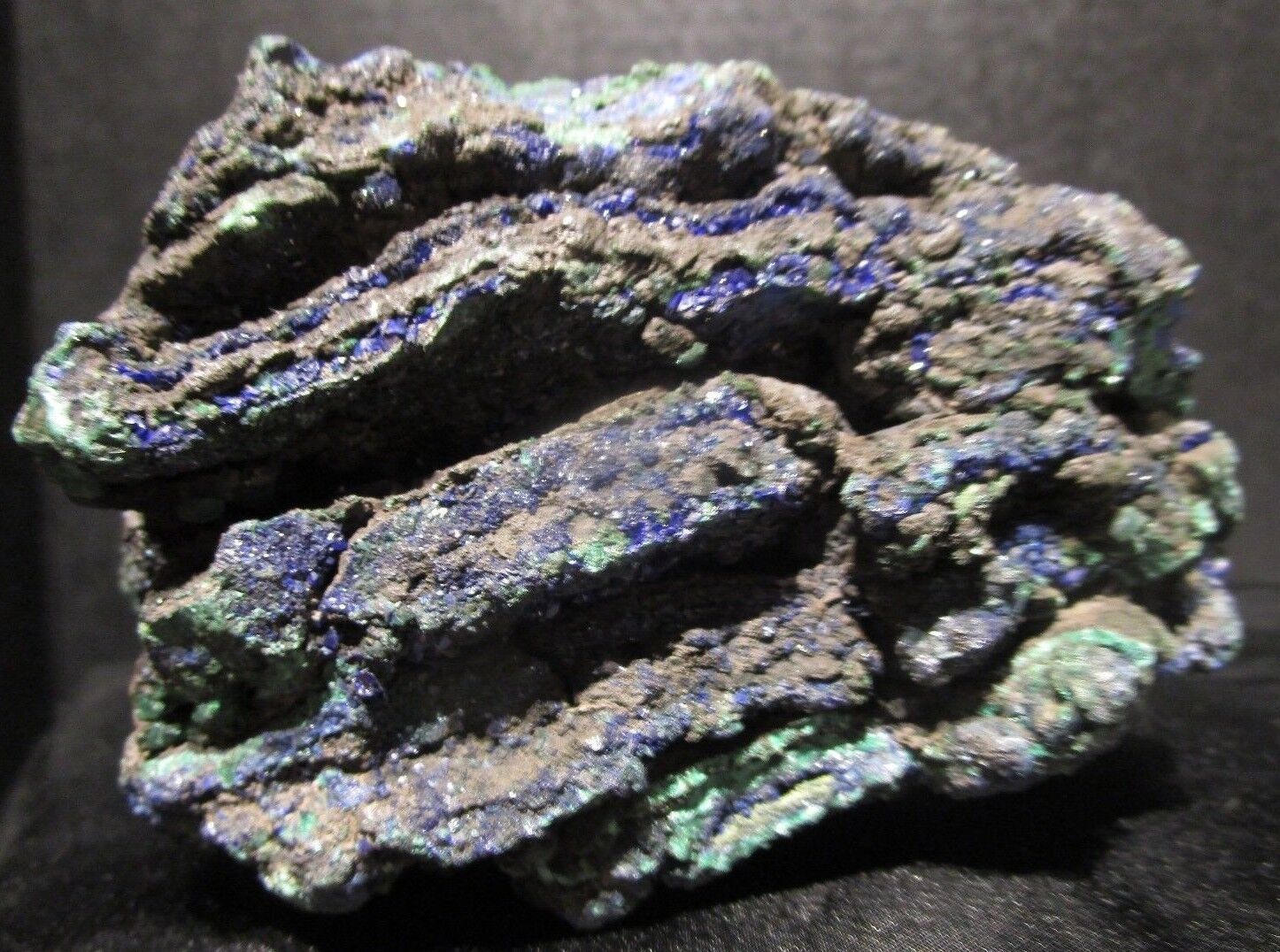 Layered Azurite and Malachite, Vivid Blue Crystals, Botryoidal Greens