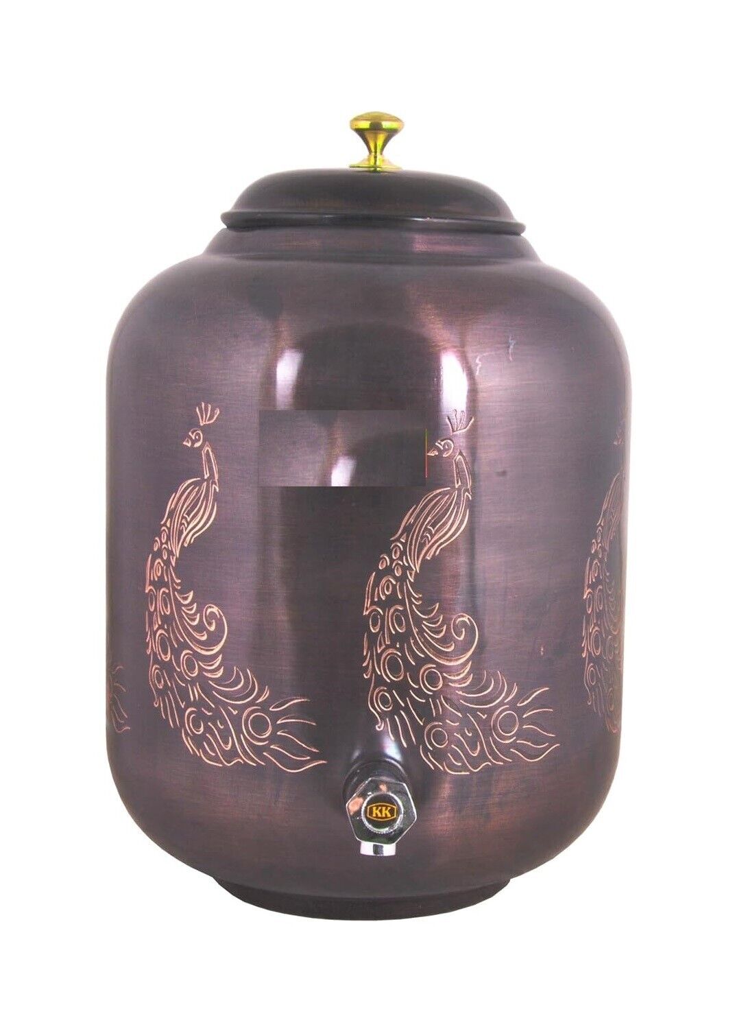 Copper Water Dispenser Water Pot Container Matka Antique Peacock Engraving 14 L