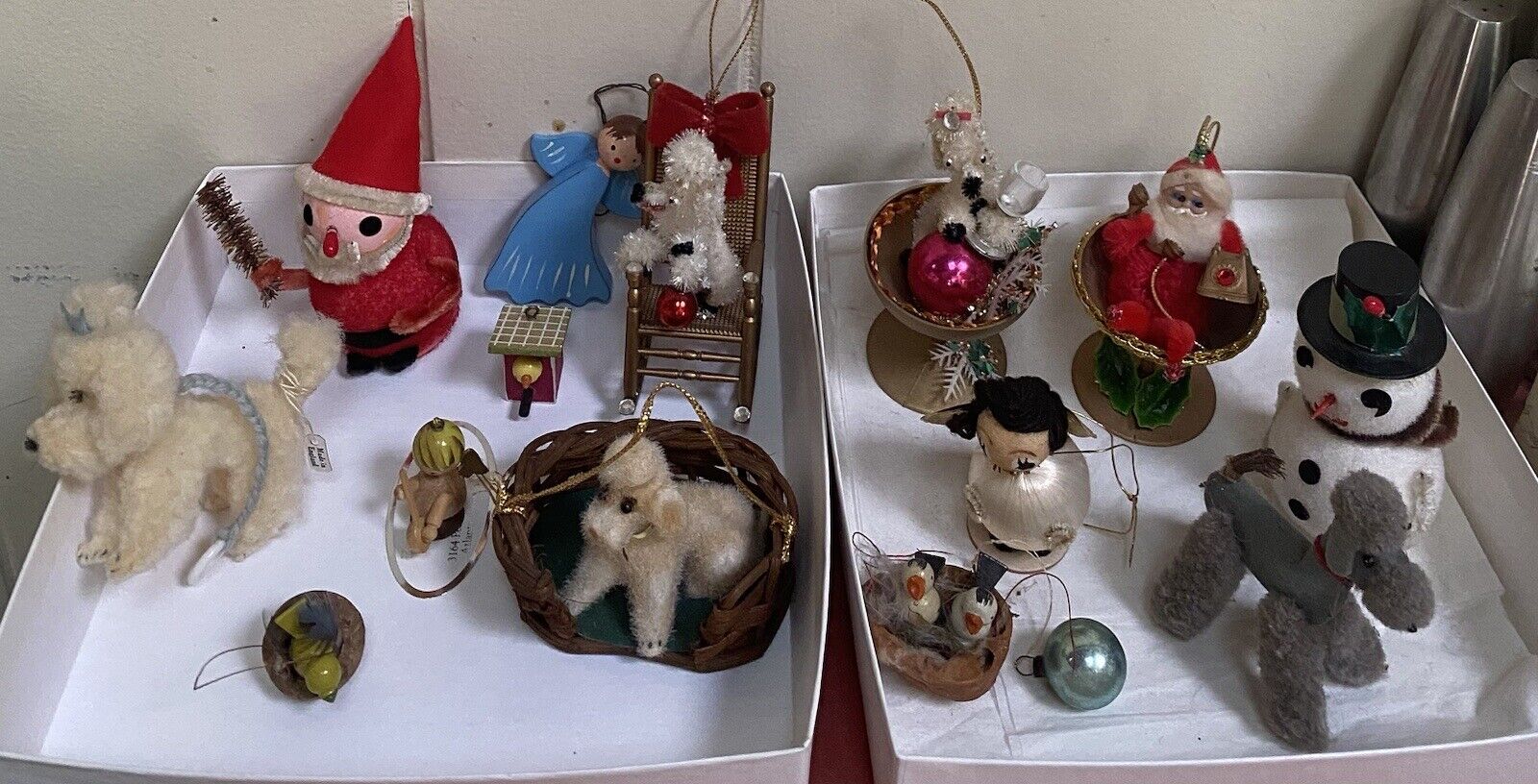 Vintage Lot Of Santa Poodle Birds Angel Ornaments Figurines MCM 60s 50s