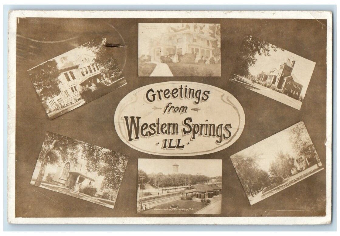 1909 Greetings Multiview Church Depot Western Springs IL RPPC Photo Postcard
