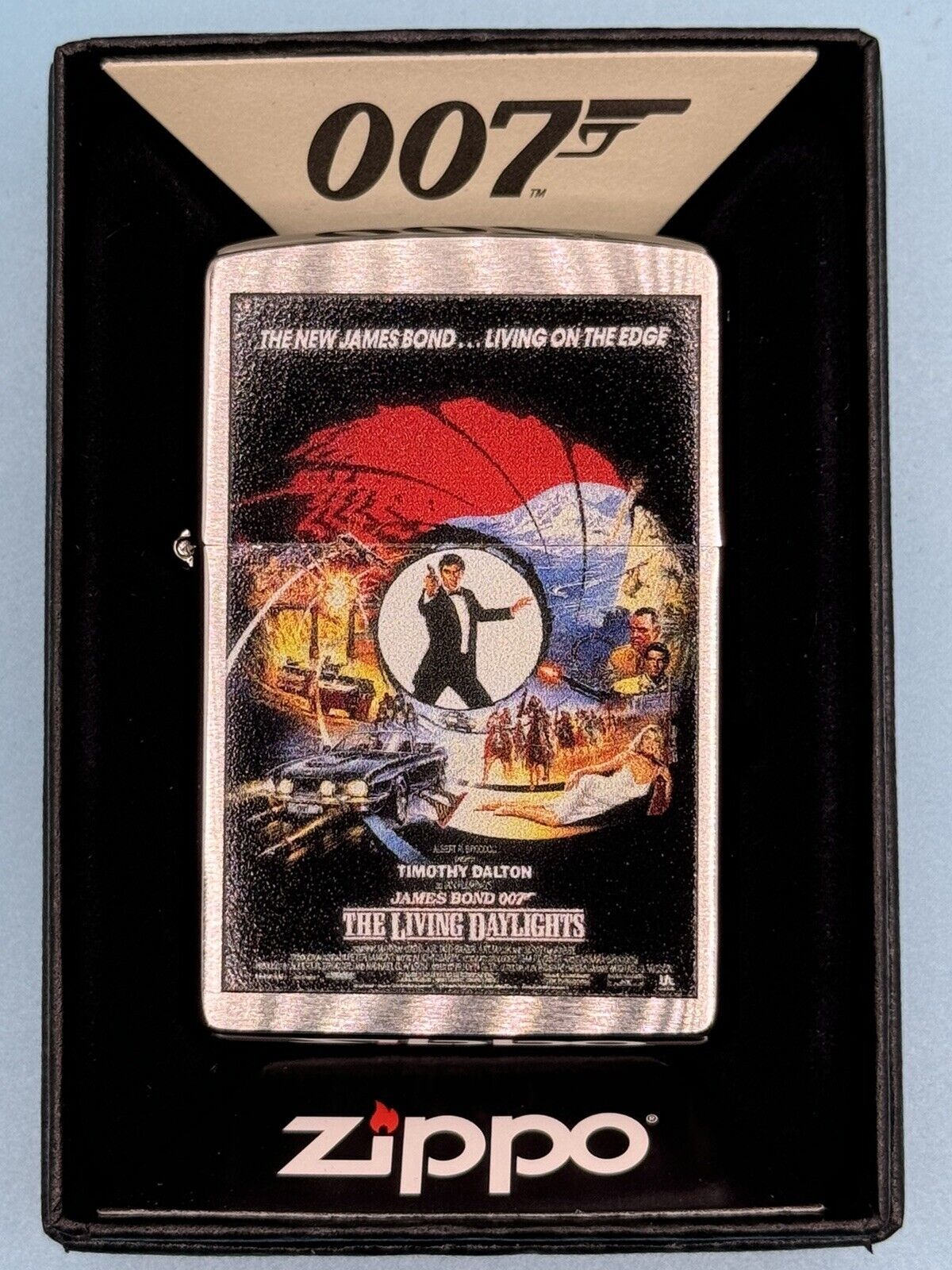 James Bond 007 Living On The Edge  Chrome Zippo Lighter NEW In Box Rare