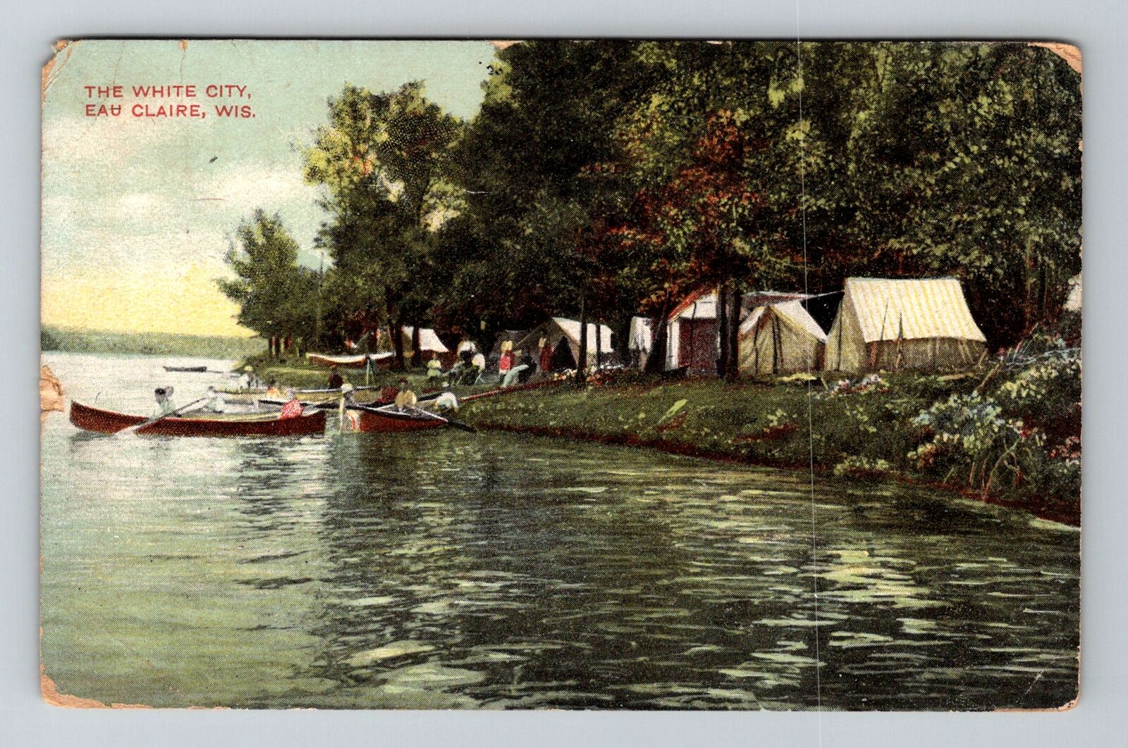 Eau Claire WI-Wisconsin, The White City, Canoeing on Lake c1909 Vintage Postcard