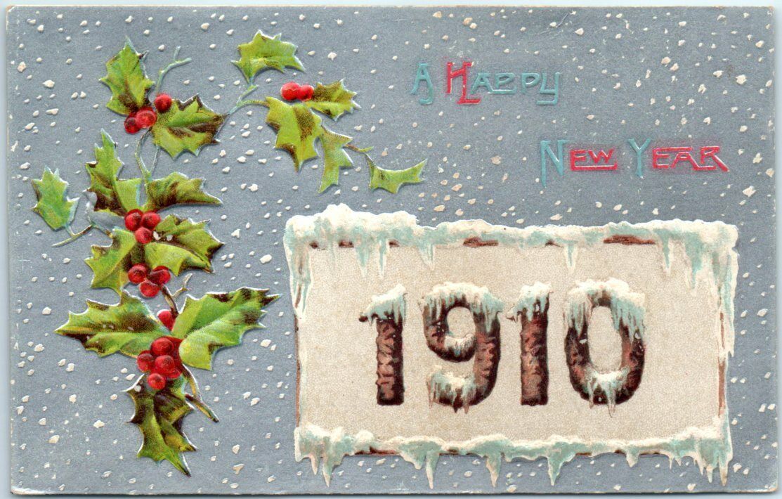 Postcard - A Happy New Year 1910 with Mistletoe Art Print