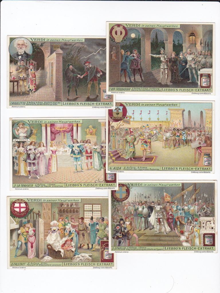 6 liebig cards - verdi and his works - san1082ted - issued in 1913