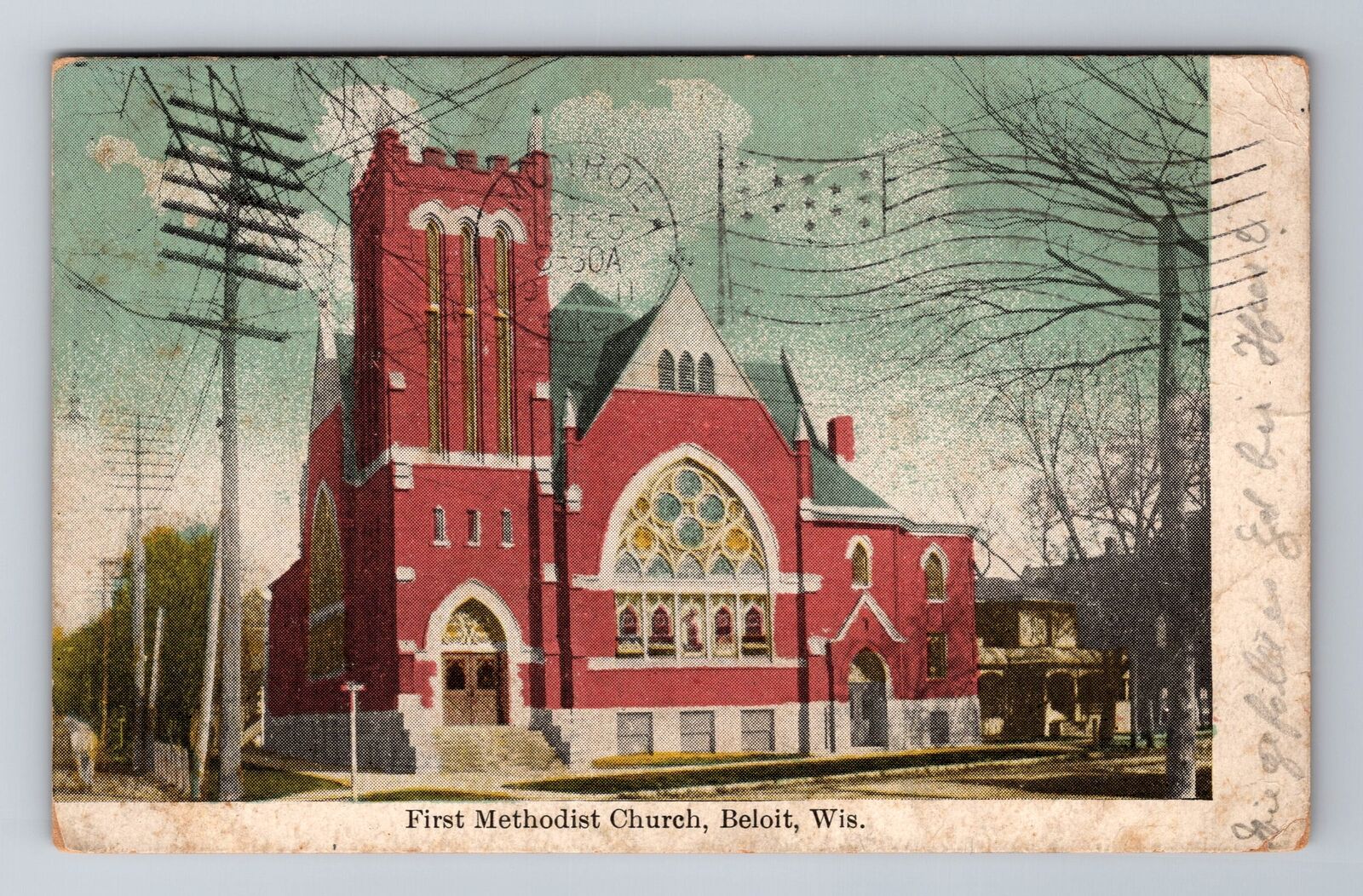 Beloit WI-Wisconsin, First Methodist Church, Religion, Vintage c1911 Postcard