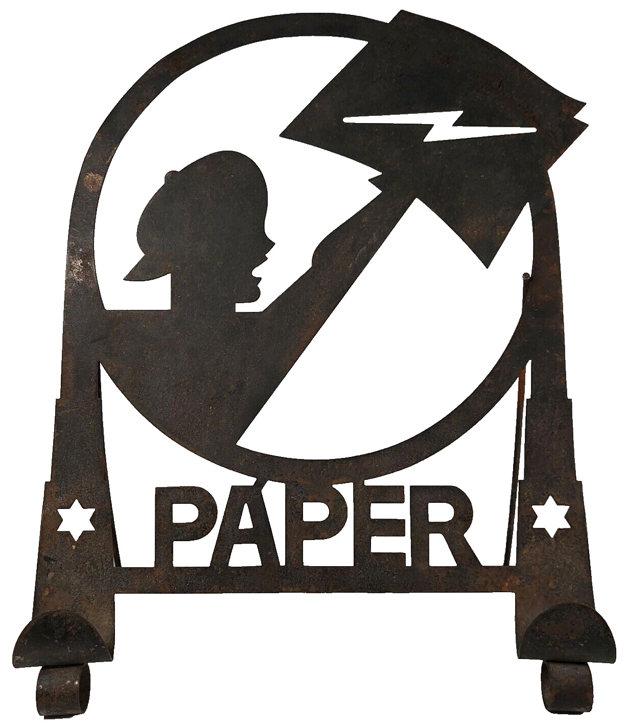 Vintage 1930's era Newspaper Holder Newsboy Cutout Metal Stand