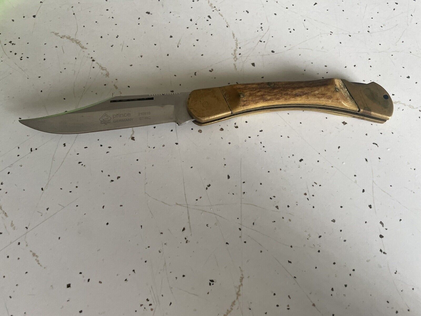 Vintage German Puma Hand Made PRINCE Stag & Brass Lock Back Knife Stainless