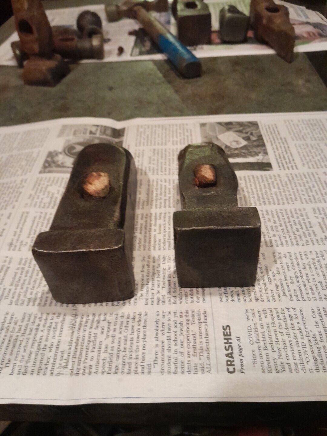 Vintage Set Of Blacksmith Flatter Hammer Heads 2 Inch