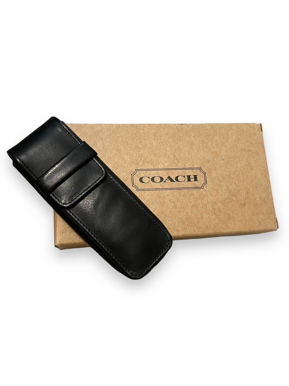 Vintage 90s Coach Black Leather Pen Case W/ belt loop New In Box With Tags