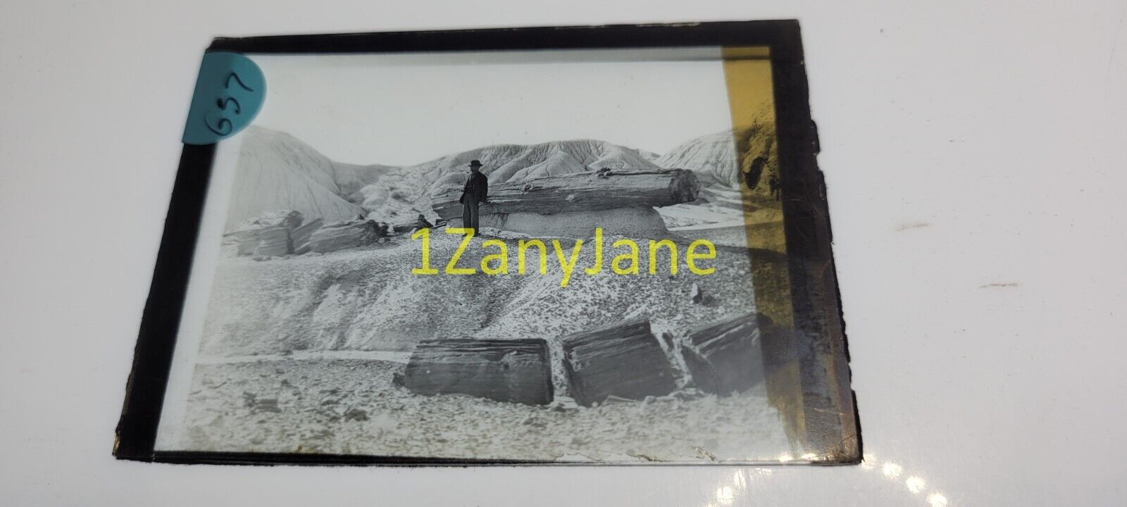 G37 GLASS Slide or Negative MAN IN SUIT AND HAT LOOKING DOWN INTO CANYON
