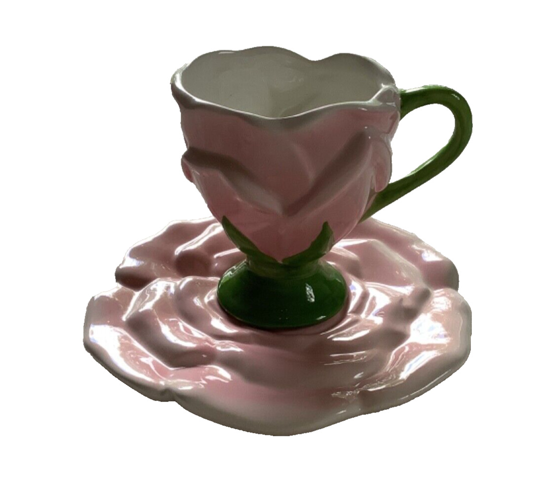 Vintage Teleflora Gift Pink Rose Tea Cup & Saucer