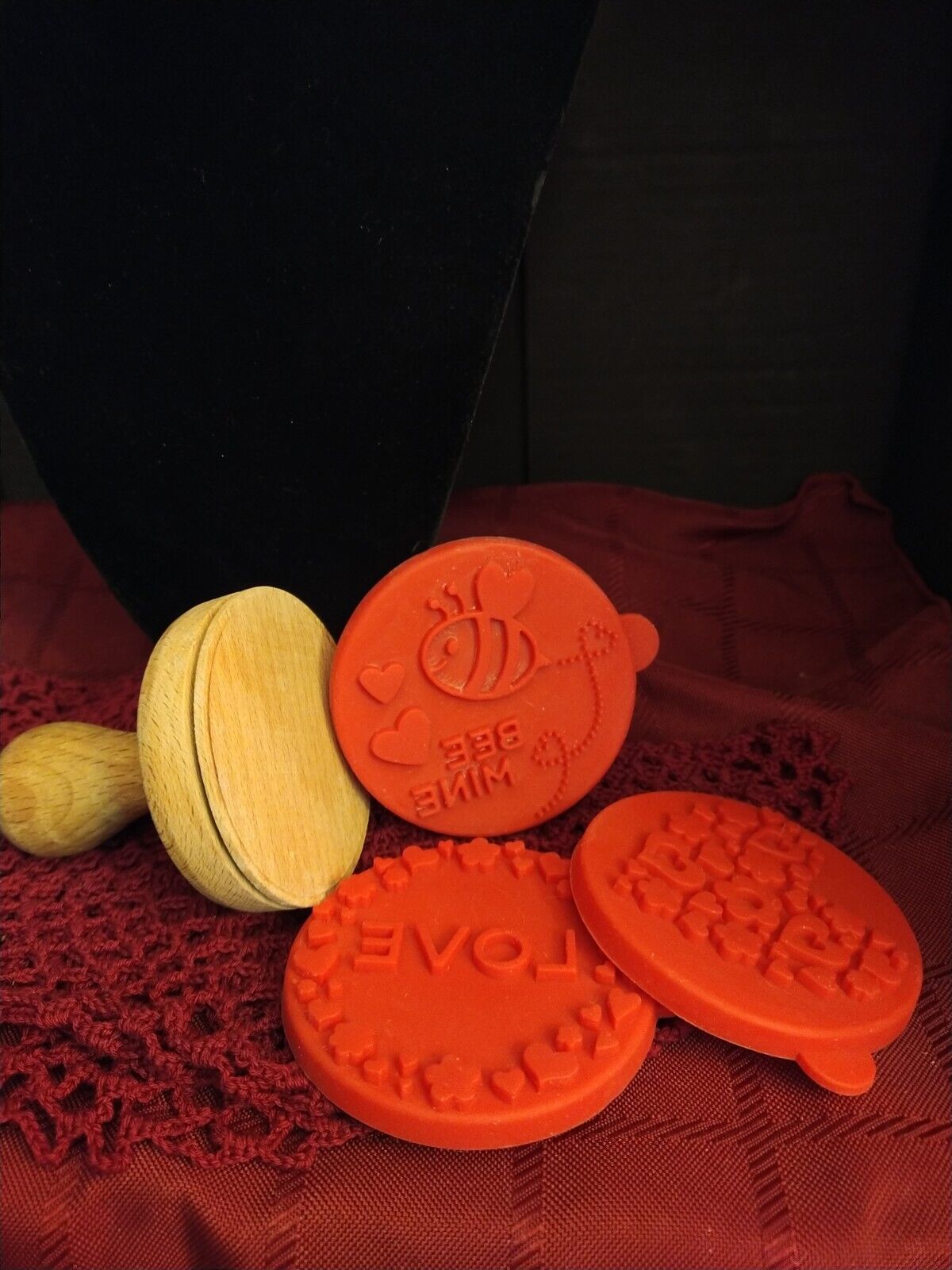 Cookie or Clay Stamp 3 Set Wood and Silicone Valentine/Love Theme