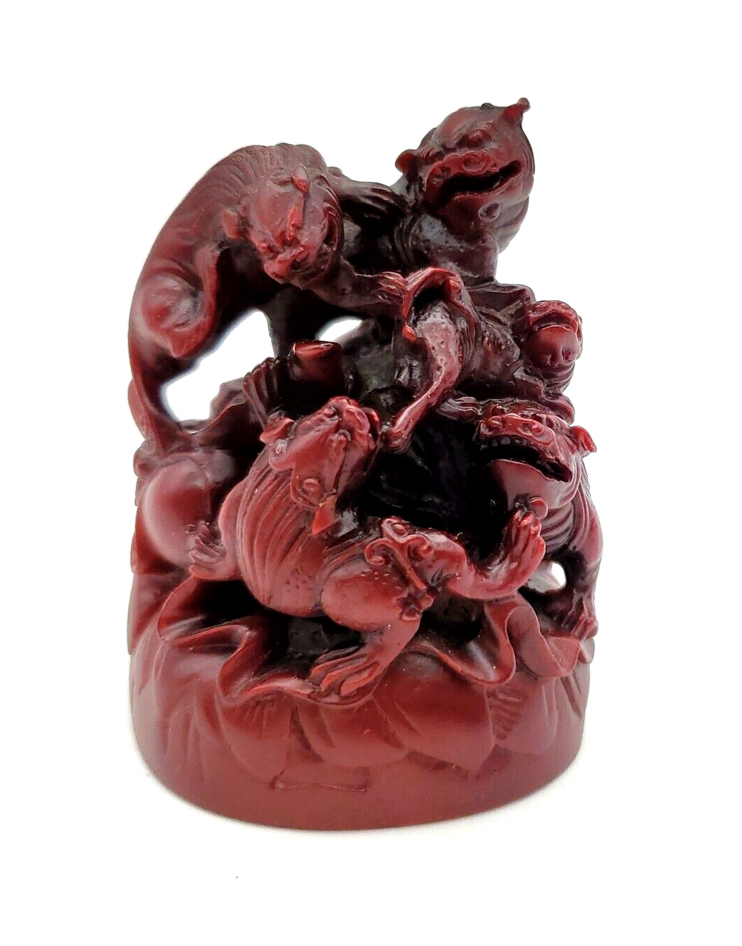 Cinnabar Carved Fu Dogs For Protection Statue Figurine Small 2.5\