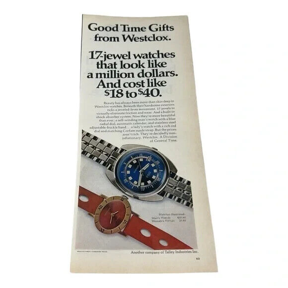 1970 Westclox Two-sided Original Vintage Print Ad