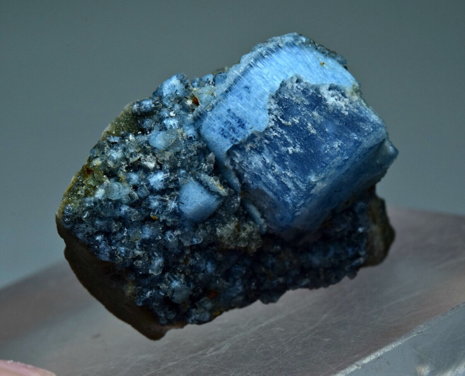 49 Carat Unusual Unique Vorobyevite Beryl Rosterite Crystals w/ Mica On Feldspar