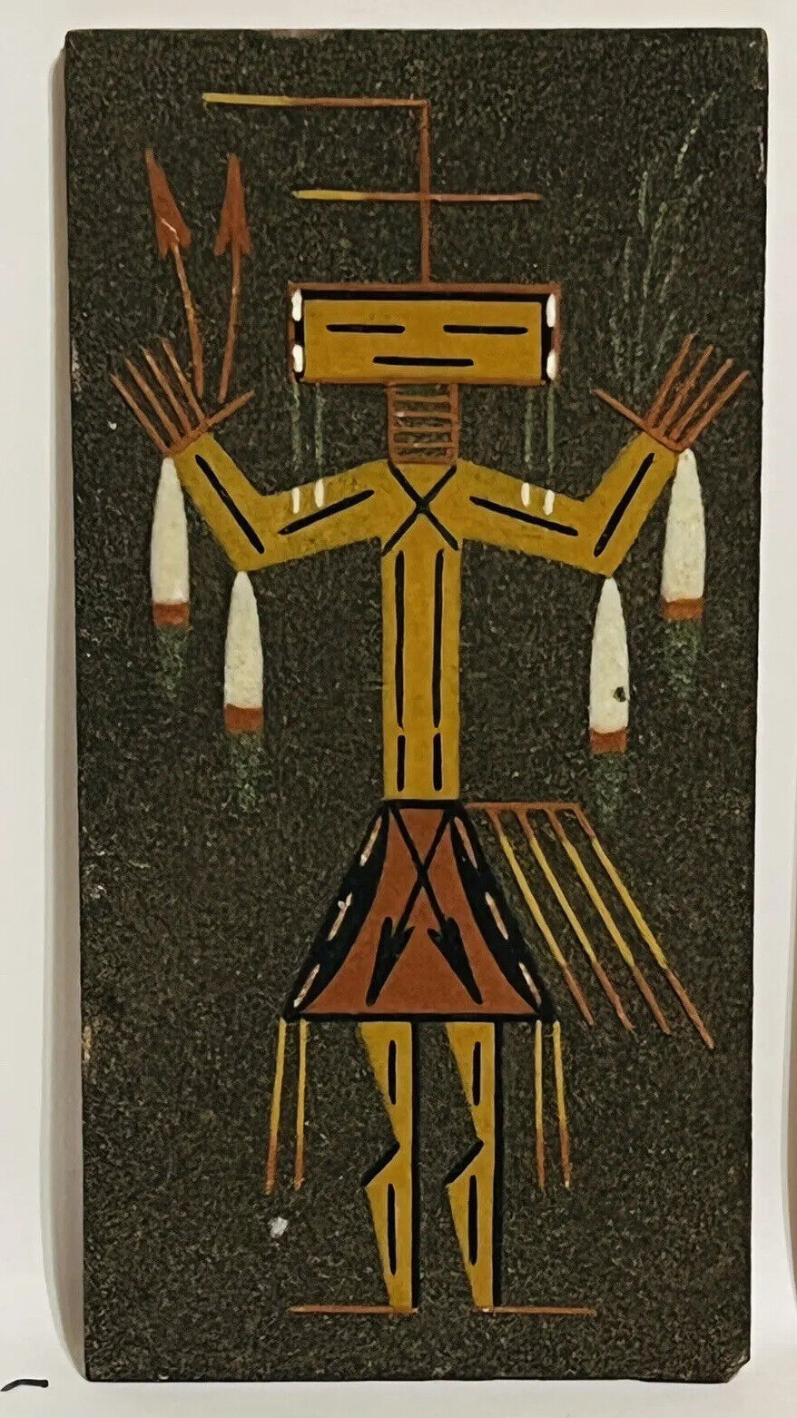 Vintage 1976 Ernest Hunt Navajo Sand Painting Medicine Man Be= Chei = Chai 11.5”