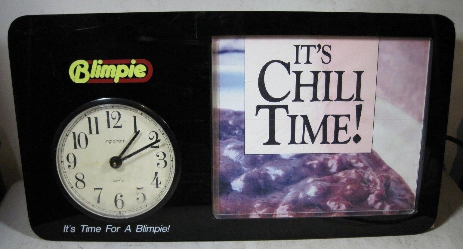 Vintage Blimpie Sandwich Shop Chili Time Lighted Advertising Clock Sign