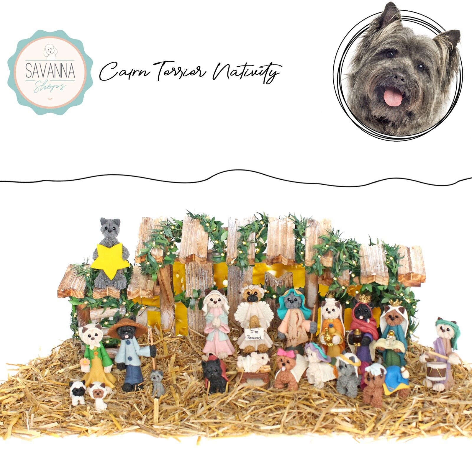 SAVANNASHOPS Dog Nativity Cairn Terrier Gifts - Nativity Sets - Dog Lover Gifts