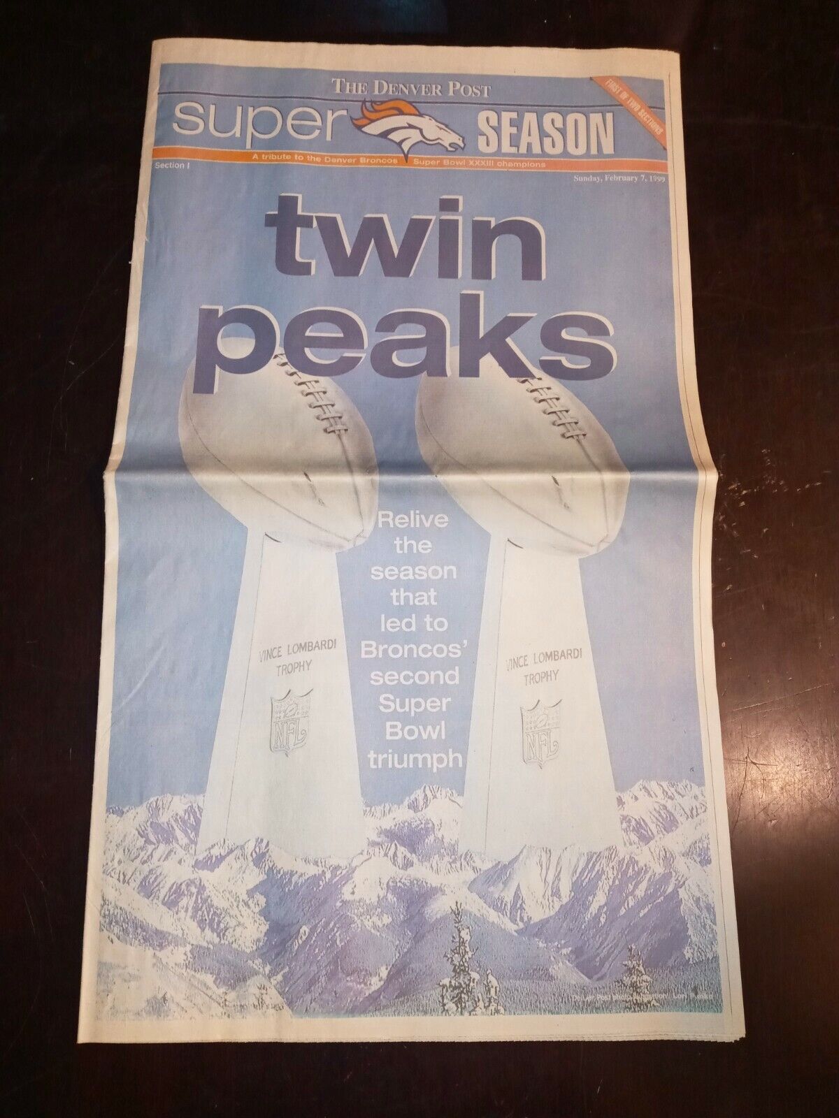 Denver Post Super Bowl Twin Peaks Feb 7 1999 Broncos Win John Elway