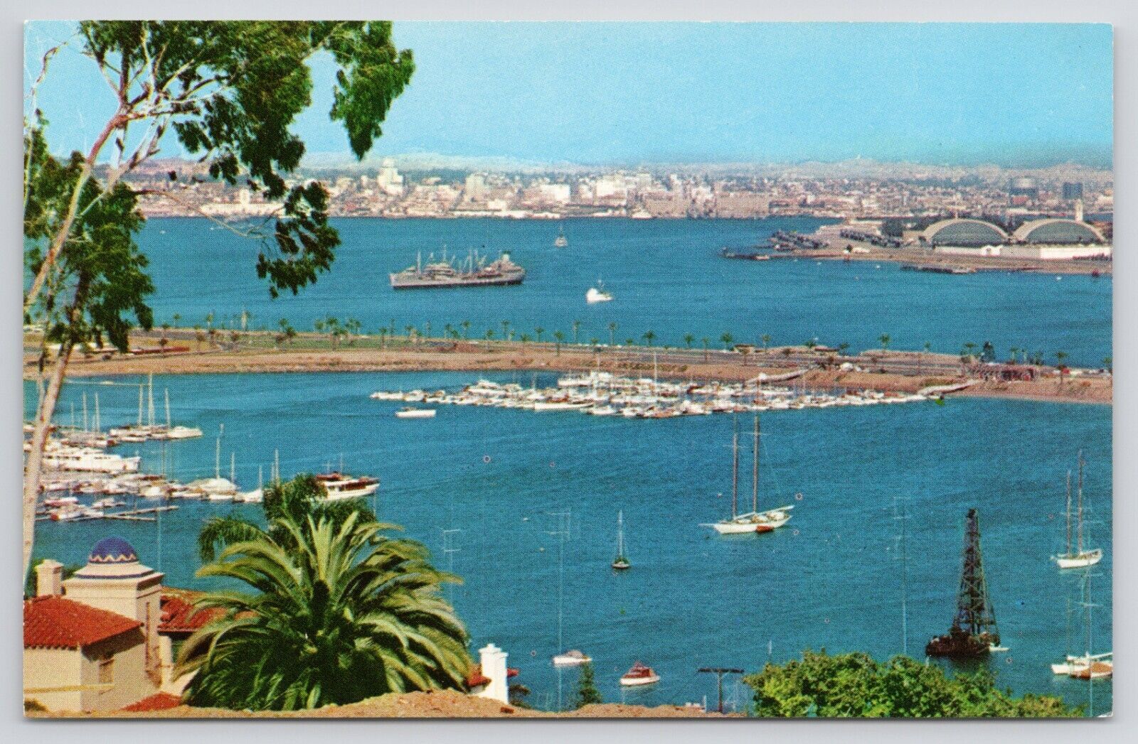 San Diego California Ships in Bay Chrome Postcard
