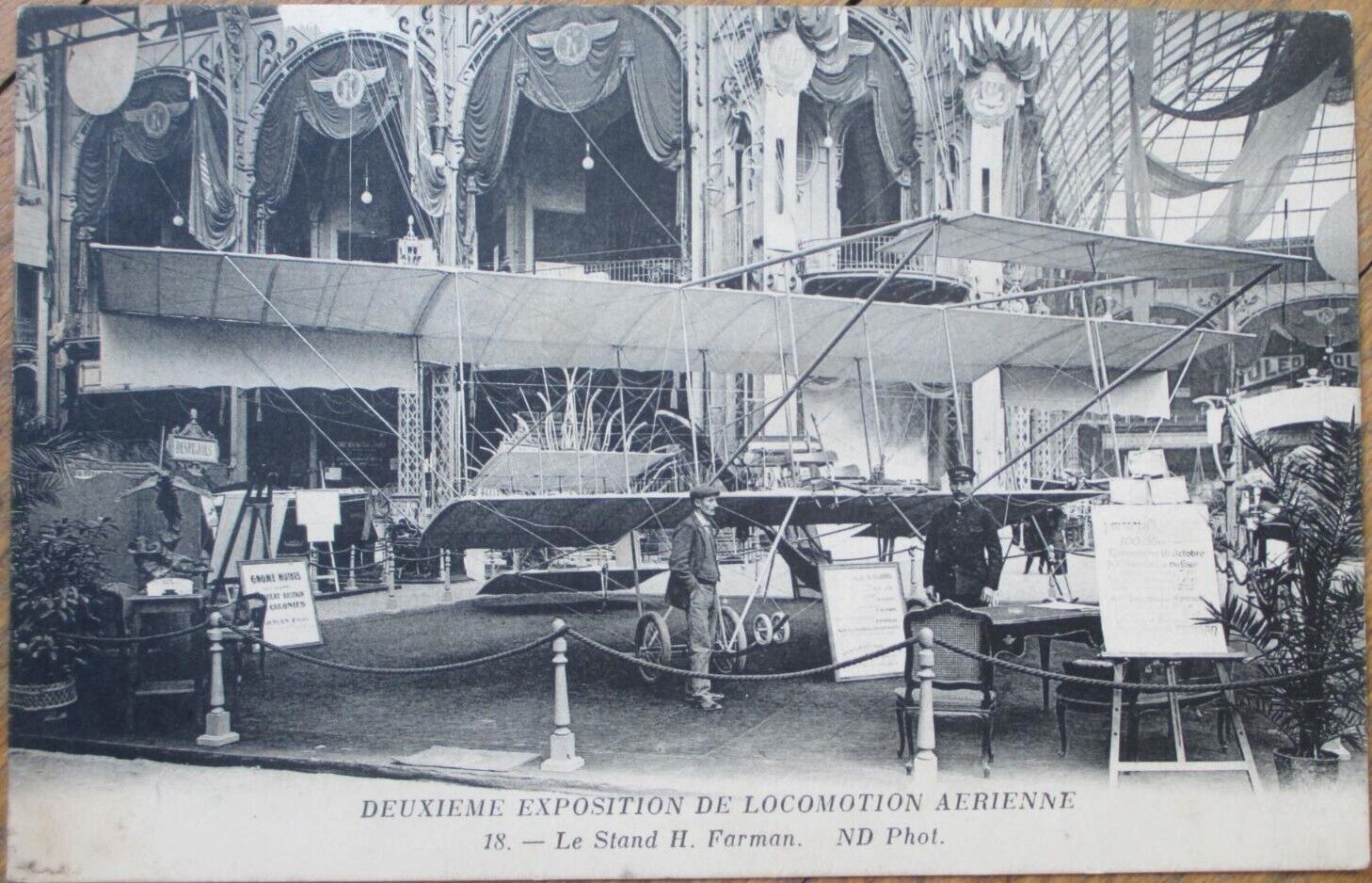 French Aviation Exposition 1910 Postcard, Airplane Biplane Farman, Paris