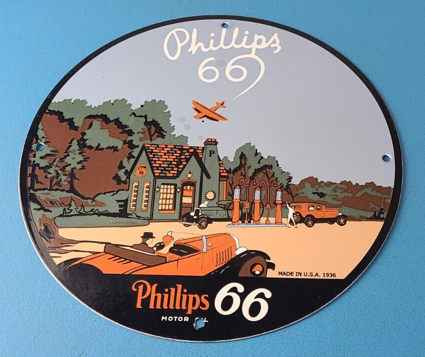 Vintage Phillips 66 Gasoline Sign Gas Porcelain Pump Plate Service Station Sign