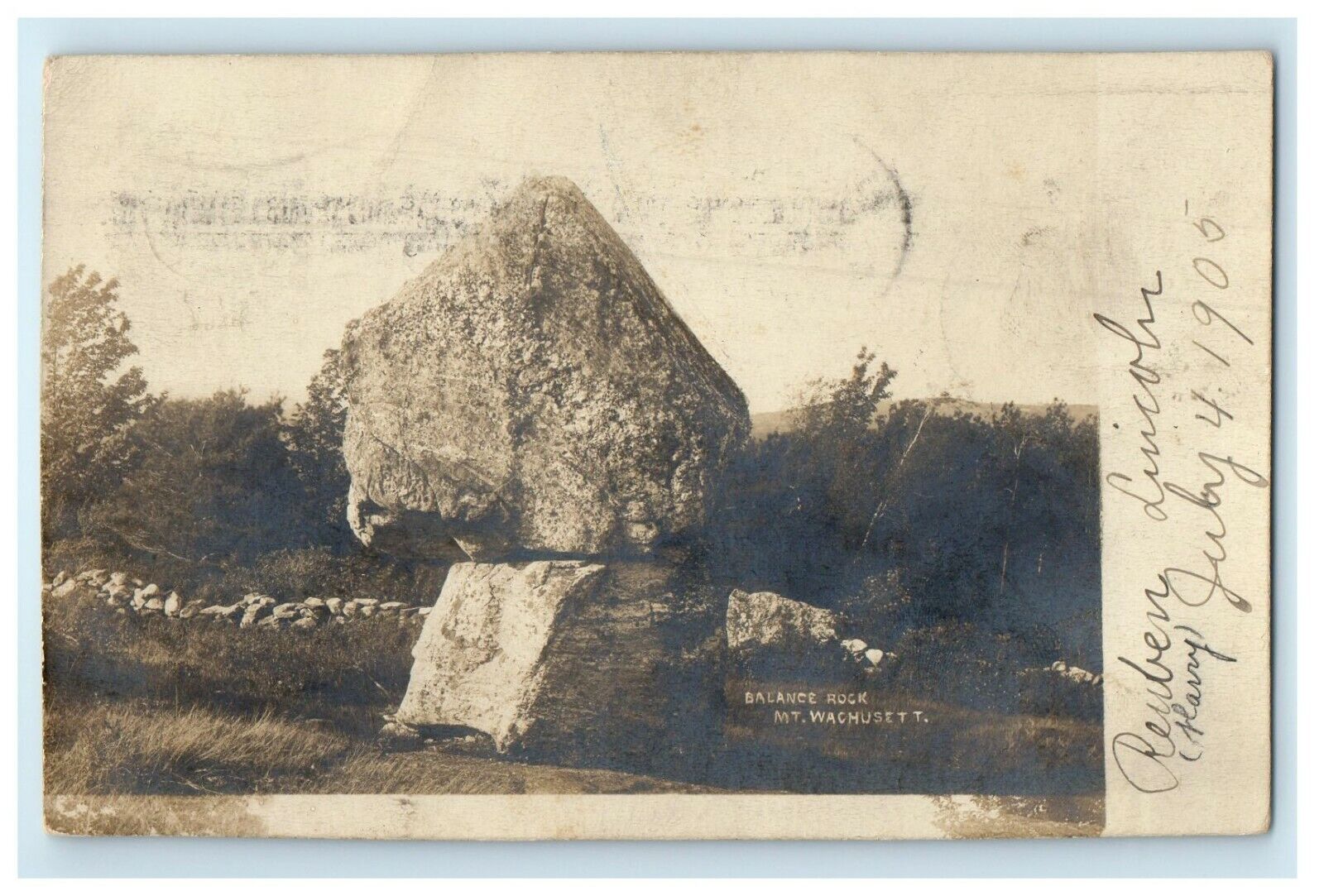 1905 Balance Rock Mt. Wachusset Fitchburg Massachusetts MA RPPC Photo Postcard