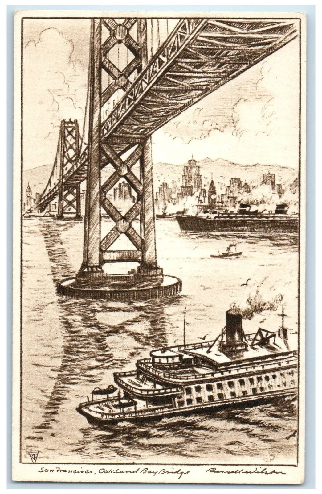 c1960s Oakland Bay Bridge Exposition Sketch San Francisco California CA Postcard