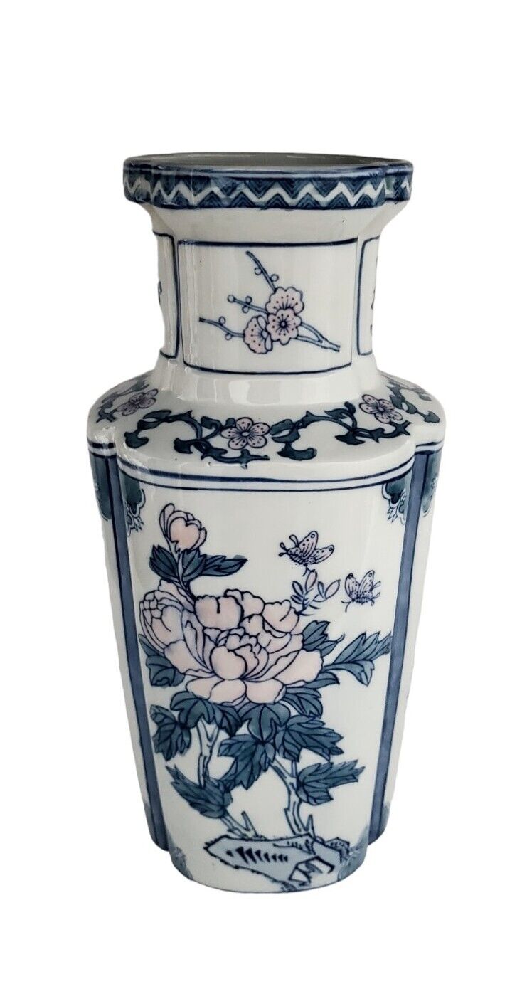 Chinoiserie Oriental Rose Butterflies Pastel Vase Jar - Chinese Porcelain 14\