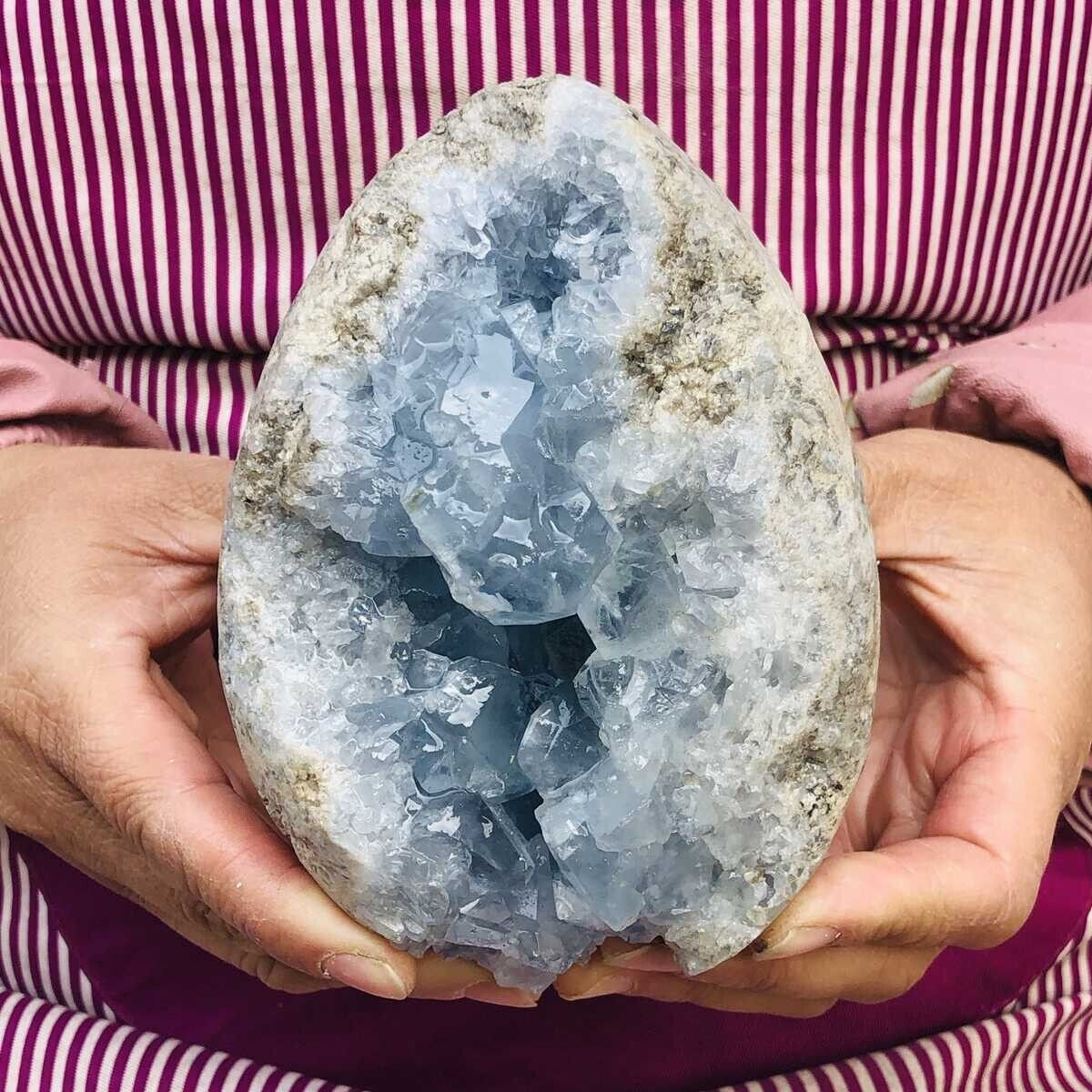 3.52LB Natural Beautiful Blue Celestite Crystal Geode Cave Mineral Specimen 221