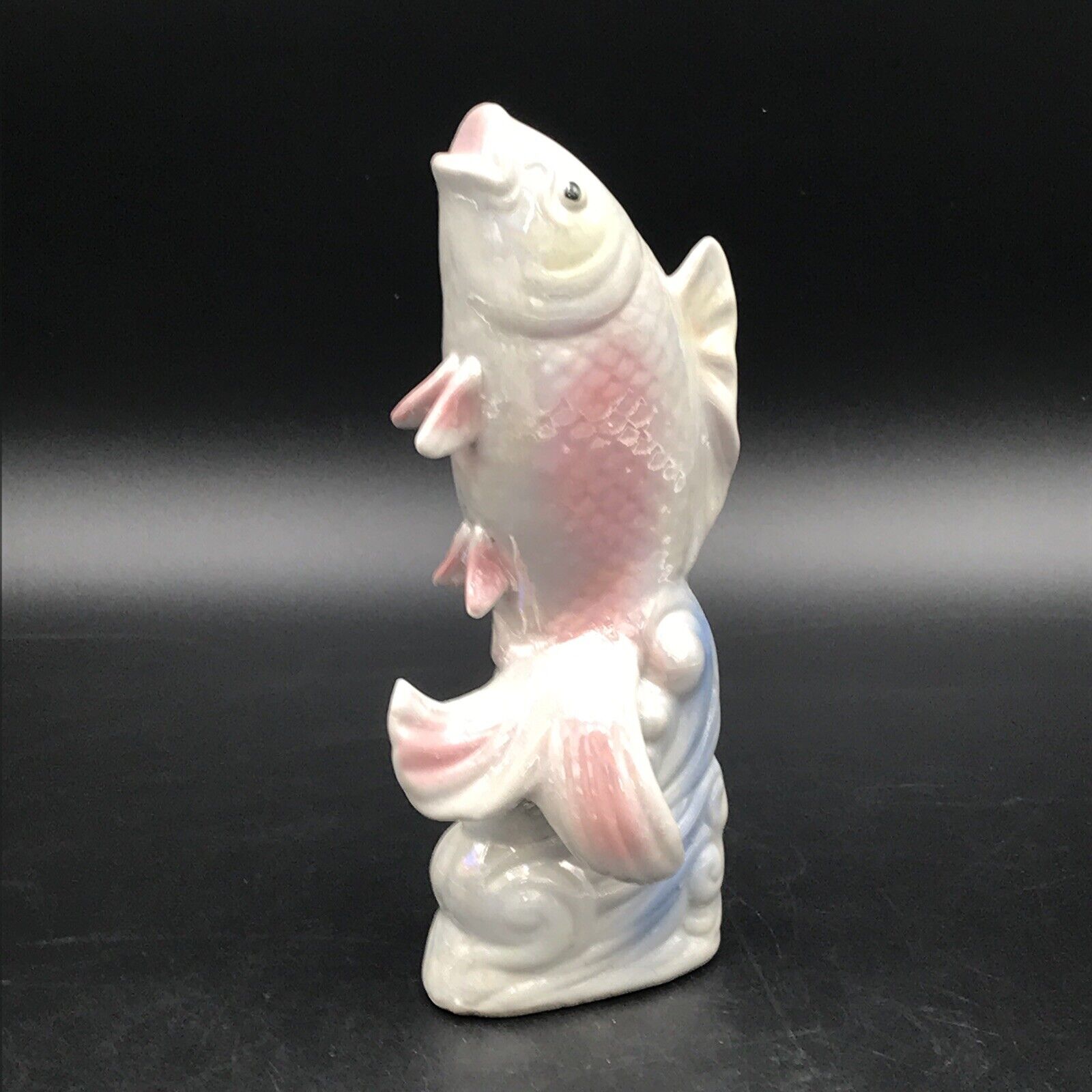 Vintage Ceramic Lusterware Pastel Fish Shaped Statue 8”