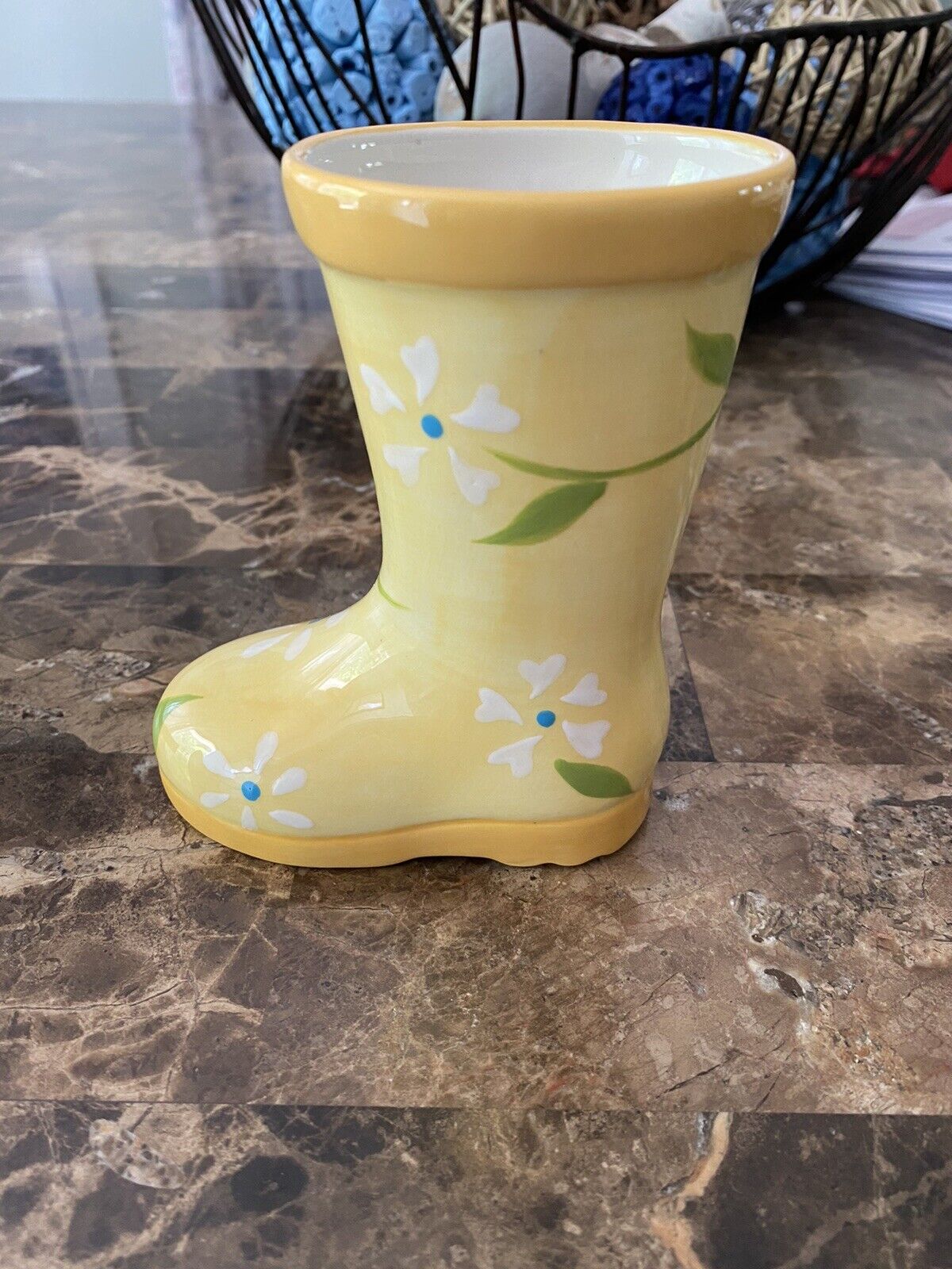 Yellow Flower Ceramic Rainboot Planter