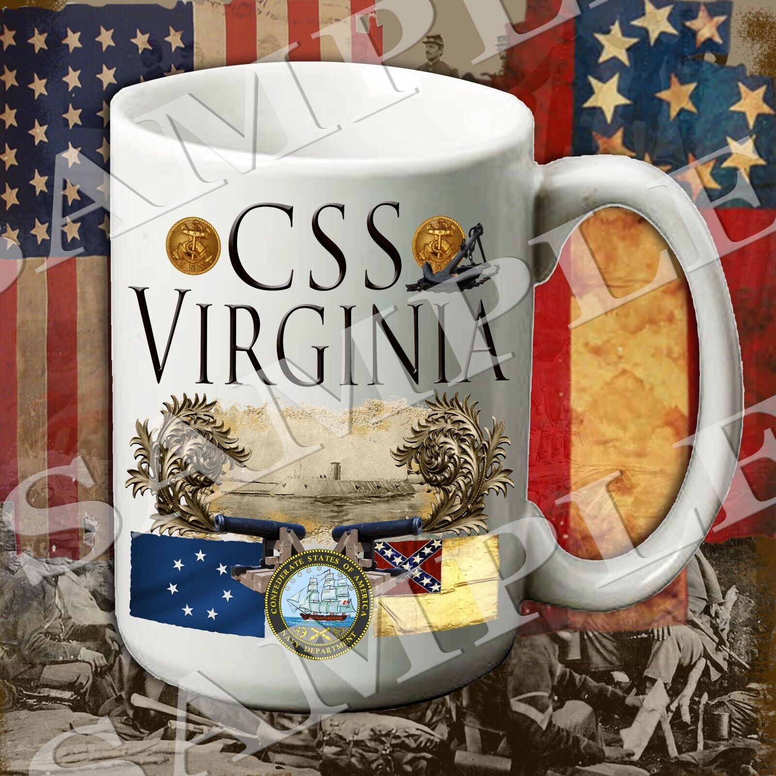 CSS Virginia CSA Naval 15-ounce American Civil War themed coffee mug