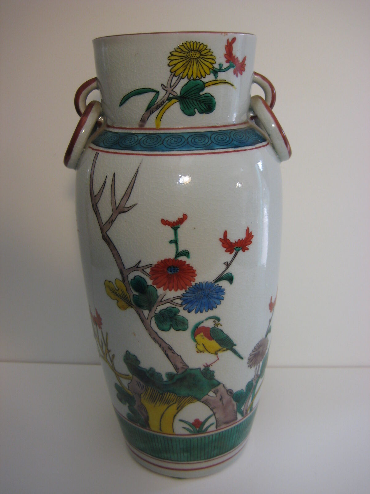 Large Vtg Kutani Satsuma Hand Painted Vase, Signed Huku 福, 14\