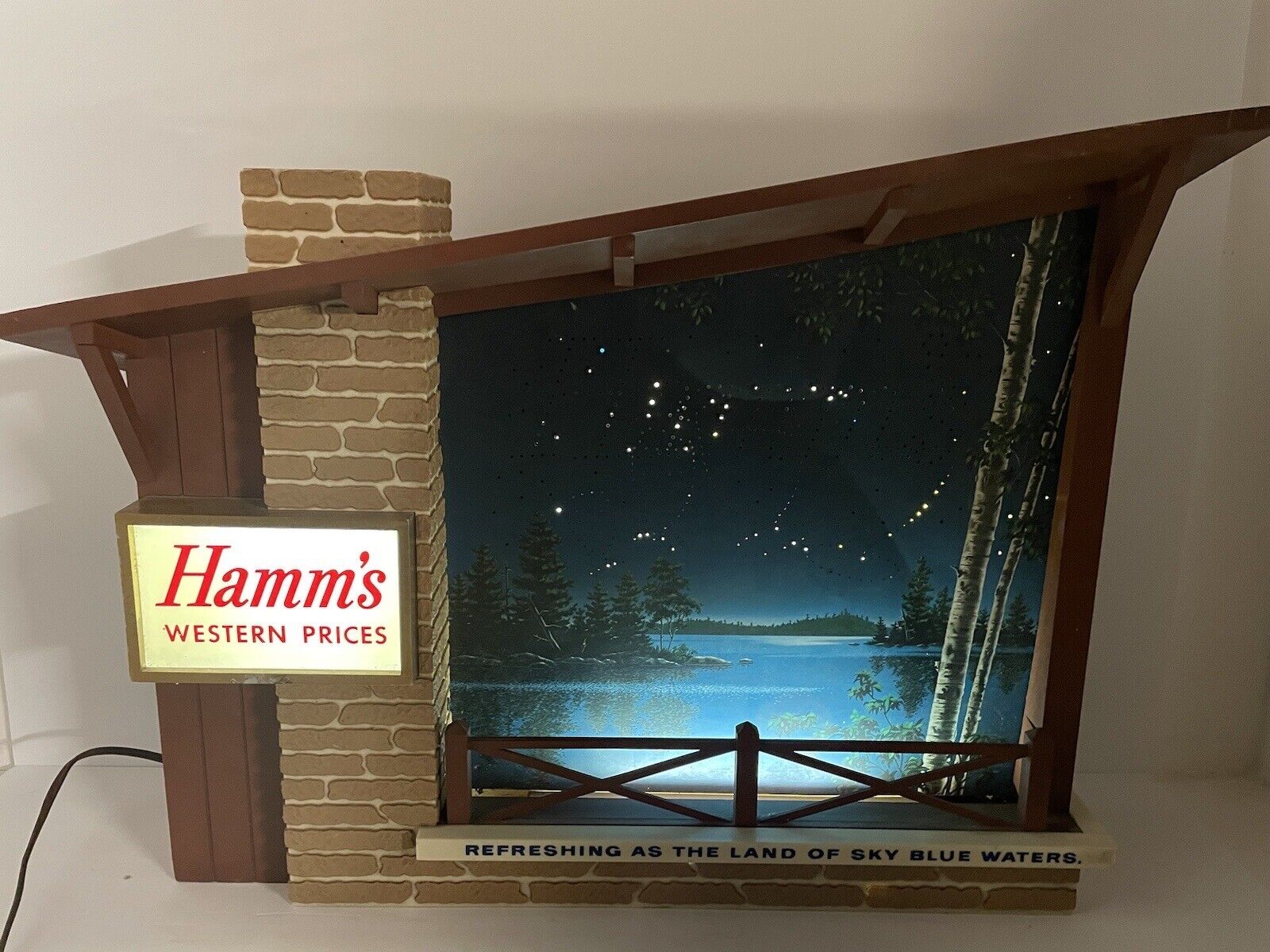 HAS DENT 1960\'s Vintage Hamm\'s Beer Starry Skies Motion Light Up Electric Sign