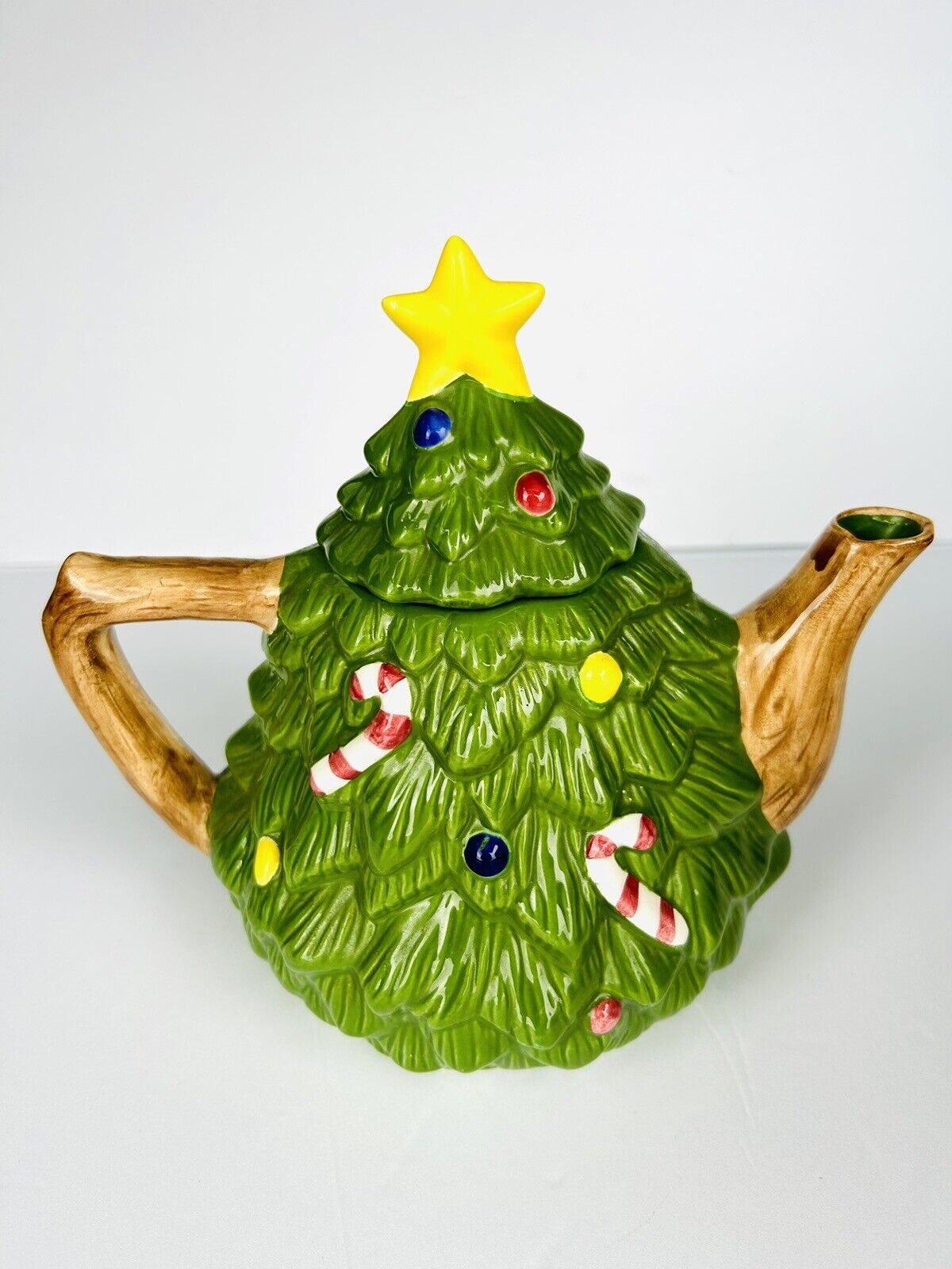 Vintage 1980\'s Christmas Tree Teapot Tea Pot Jar 3D Hand-Painted & Glazed