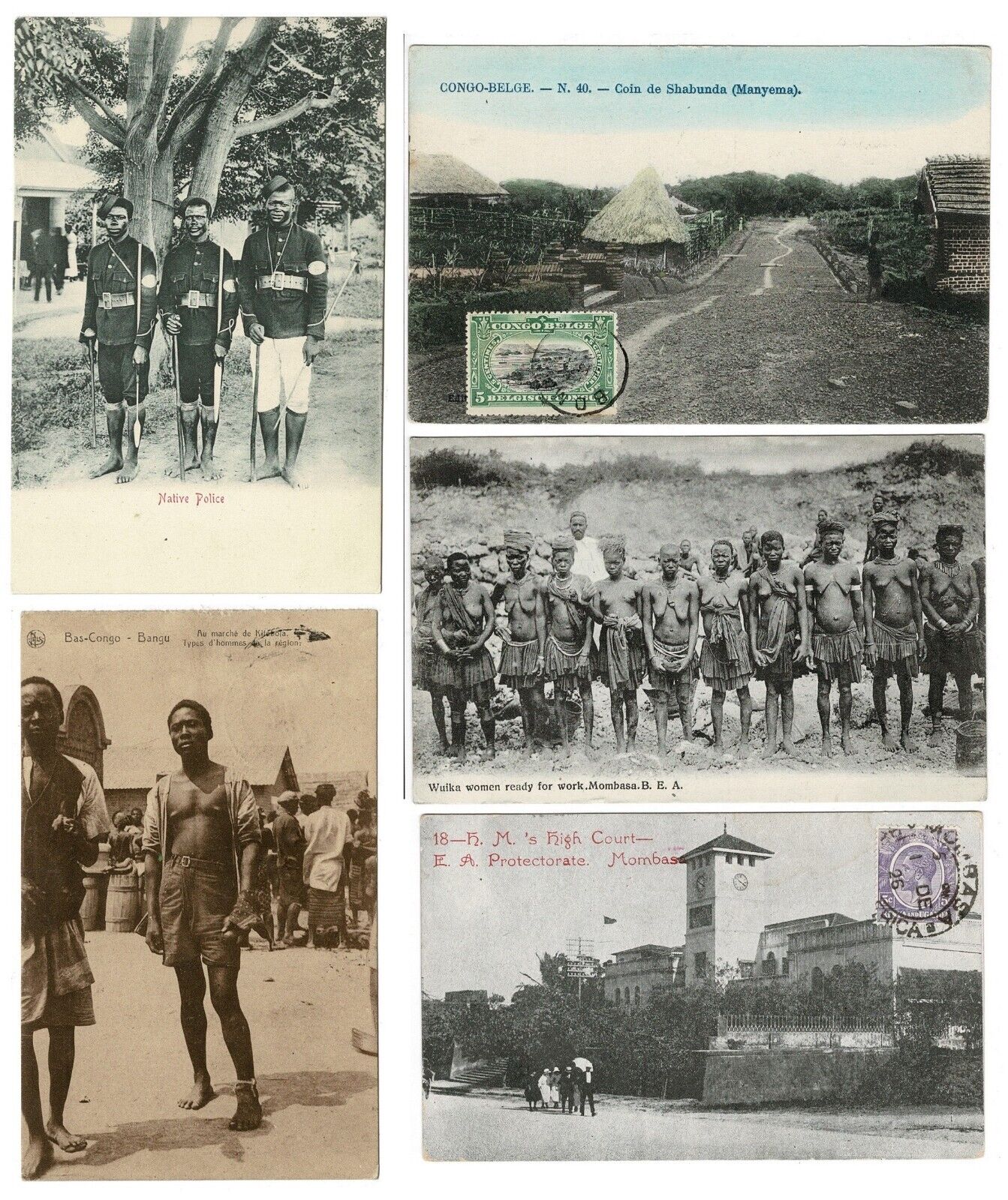 Old Africa 5 Postcards Mombasa Wuika Women, Police….
