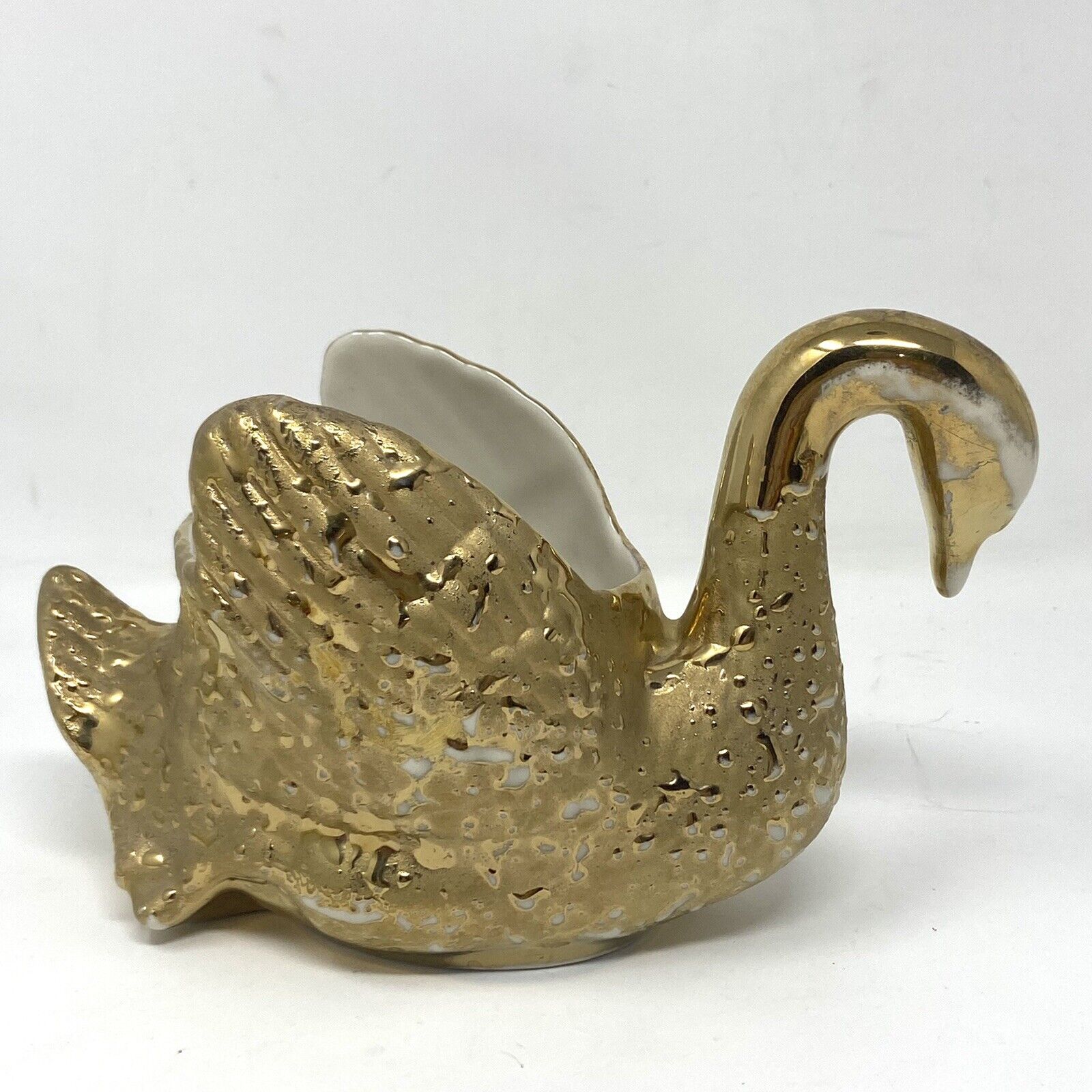 Vintage Bel Terr MCM Weeping Gold Ceramic Swan Planter 22K 8”