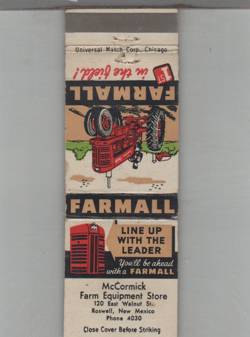 Matchbook Cover Farmall Tractor Dealer McCormick Farm Equipment Roswell, NM
