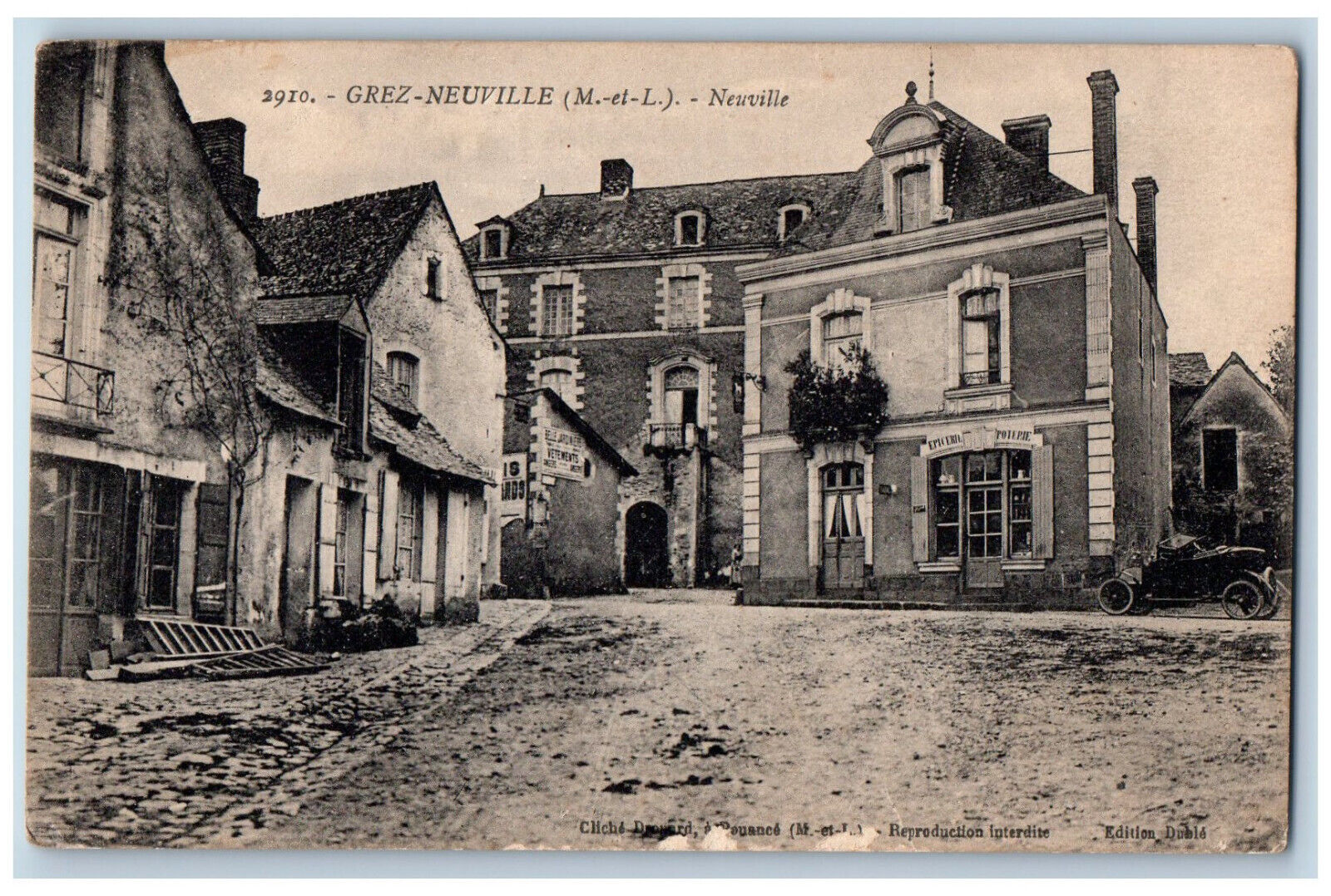 Grez-Neuville France Postcard Scene of Street Buildings c1910 Antique