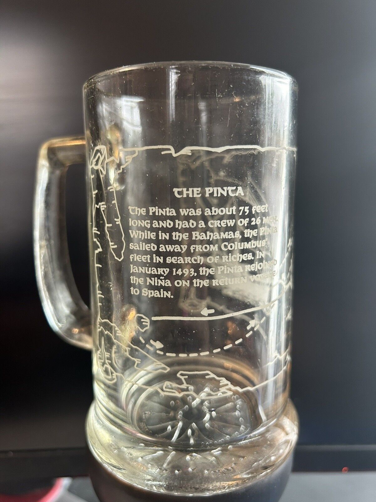 The Pinta Ship Clear Beer Mug With History on the Mug