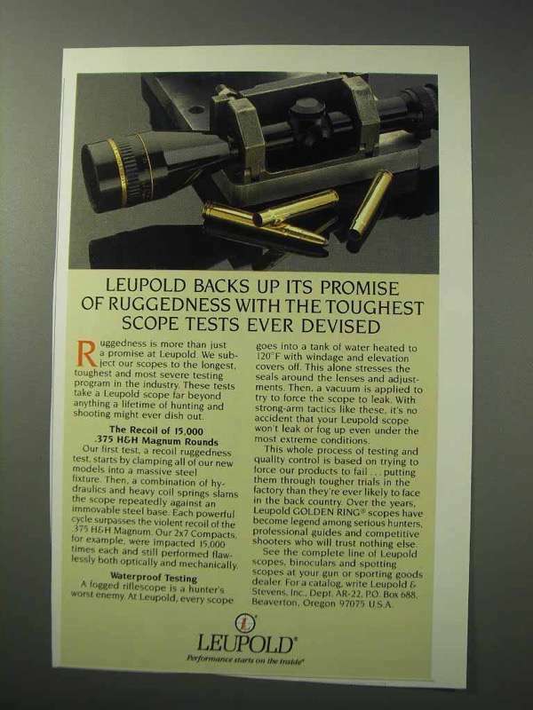 1986 Leupold Scopes Ad - Toughest Tests Ever Devised
