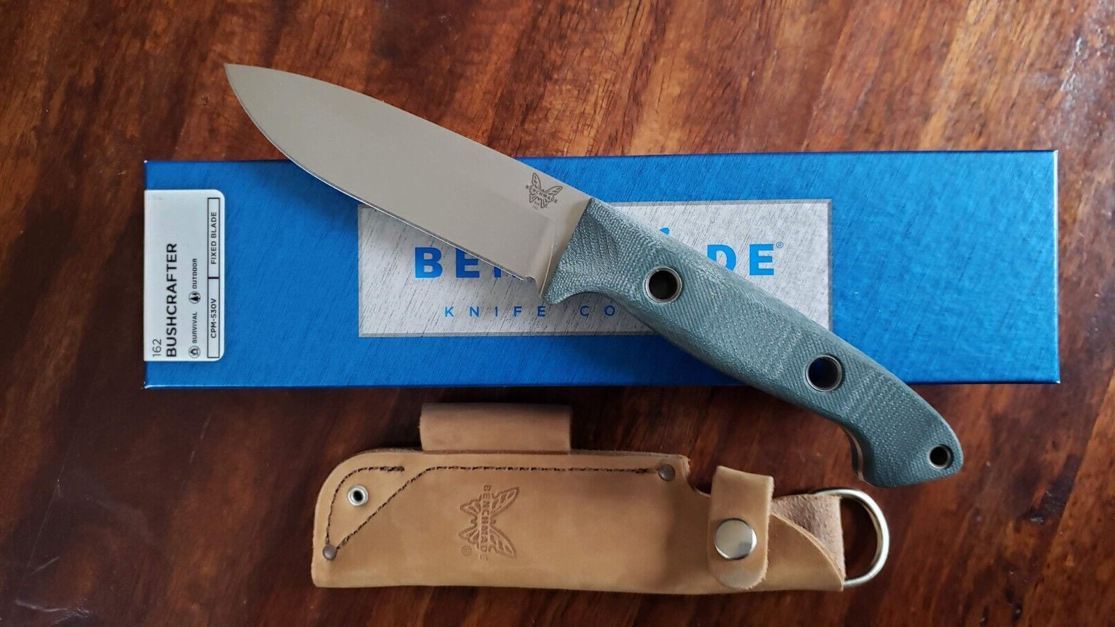 Benchmade BUSHCRAFTER 162 Fixed Blade Knife CPM-S30V Stainless Green & Red G10
