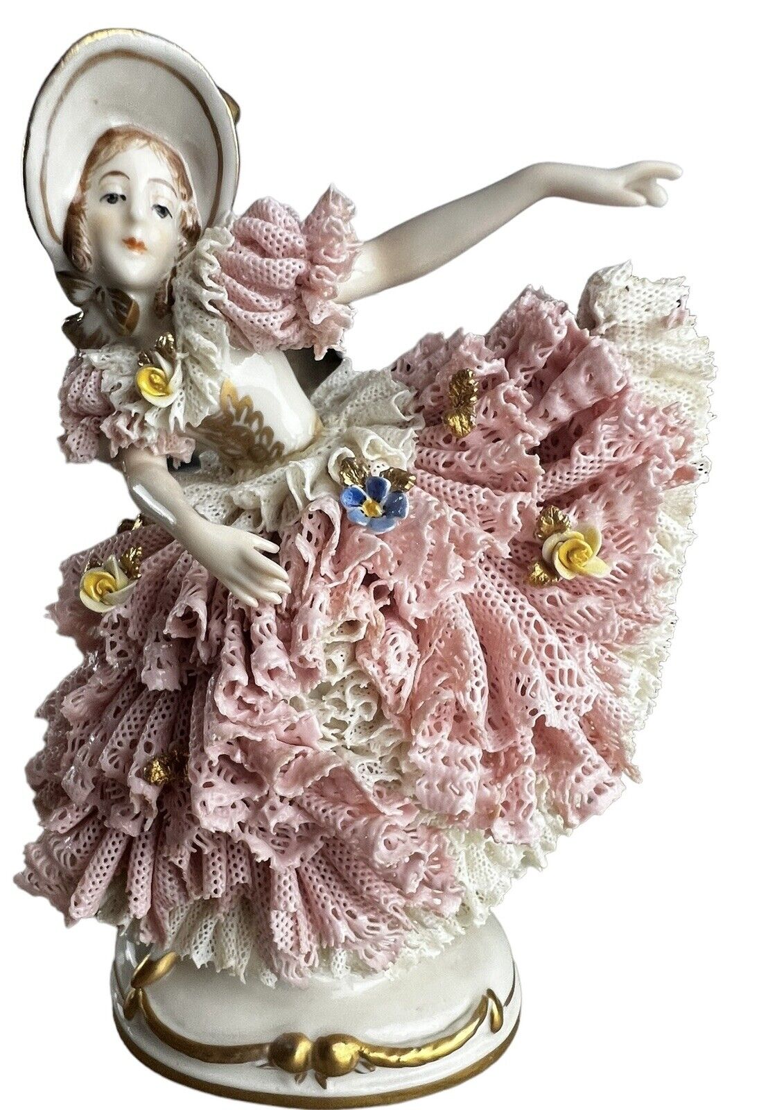 Antique Capodimonte Lace Hand Paint Ballerina Dancer Figure Stamped 1873 READ