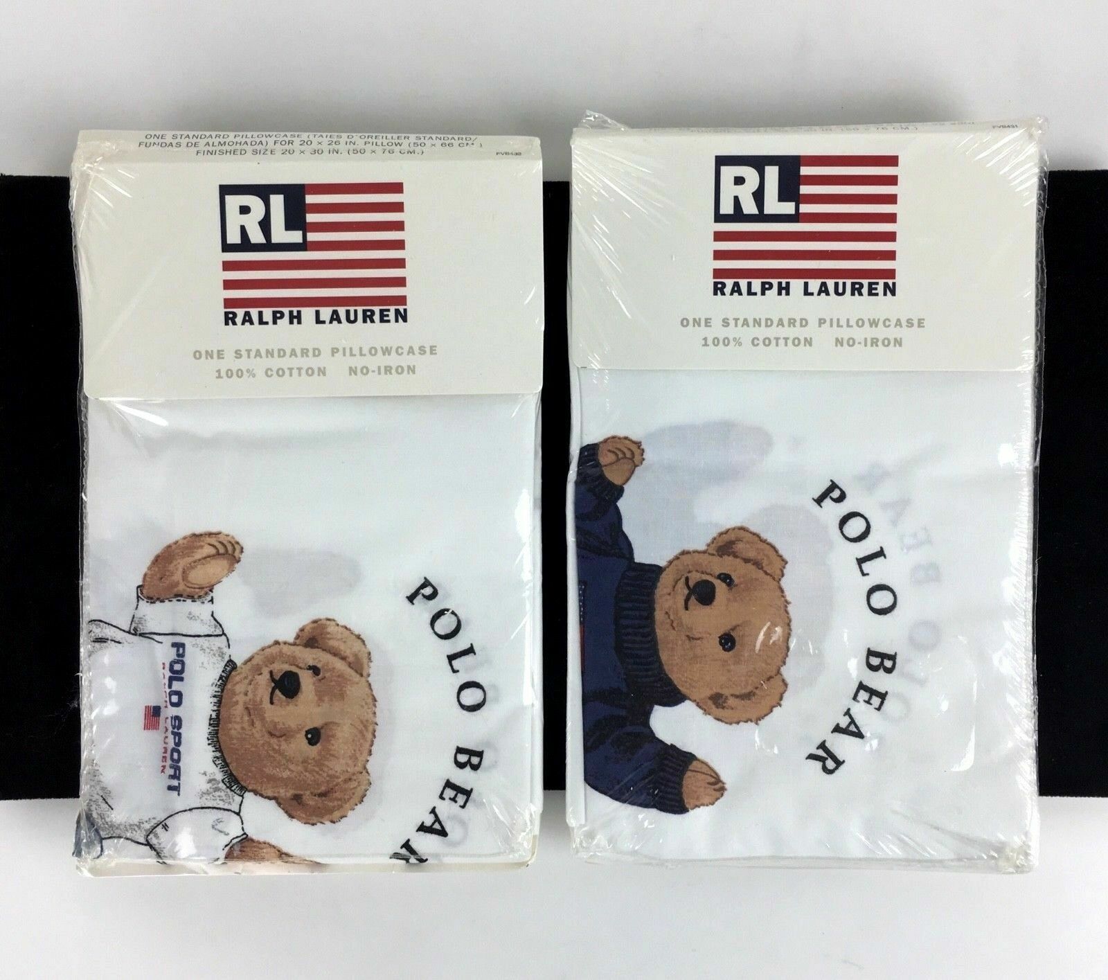 New 1996 Ralph Lauren Polo Sport Bear Pillowcases Standard Cotton RL Vtg Gift